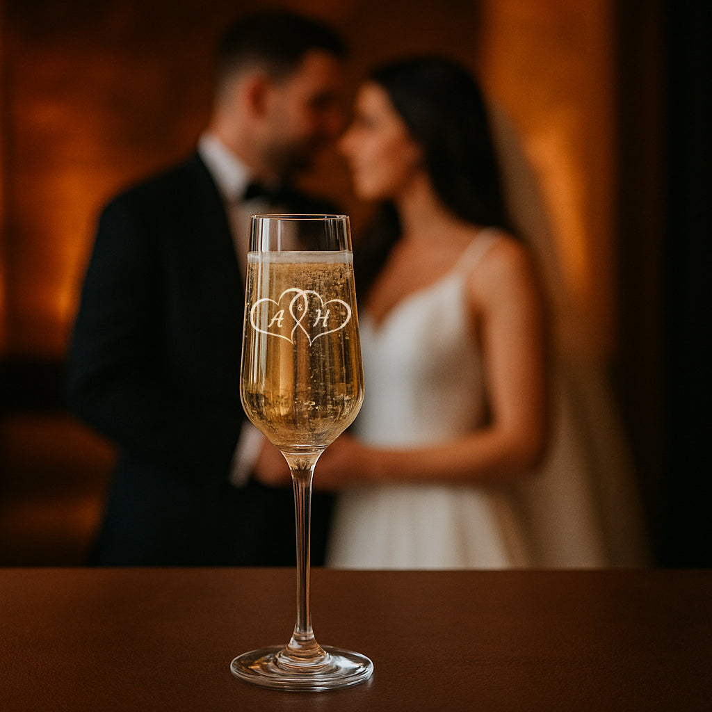 Prosecco Glas graviert mit Hochzeitspaar