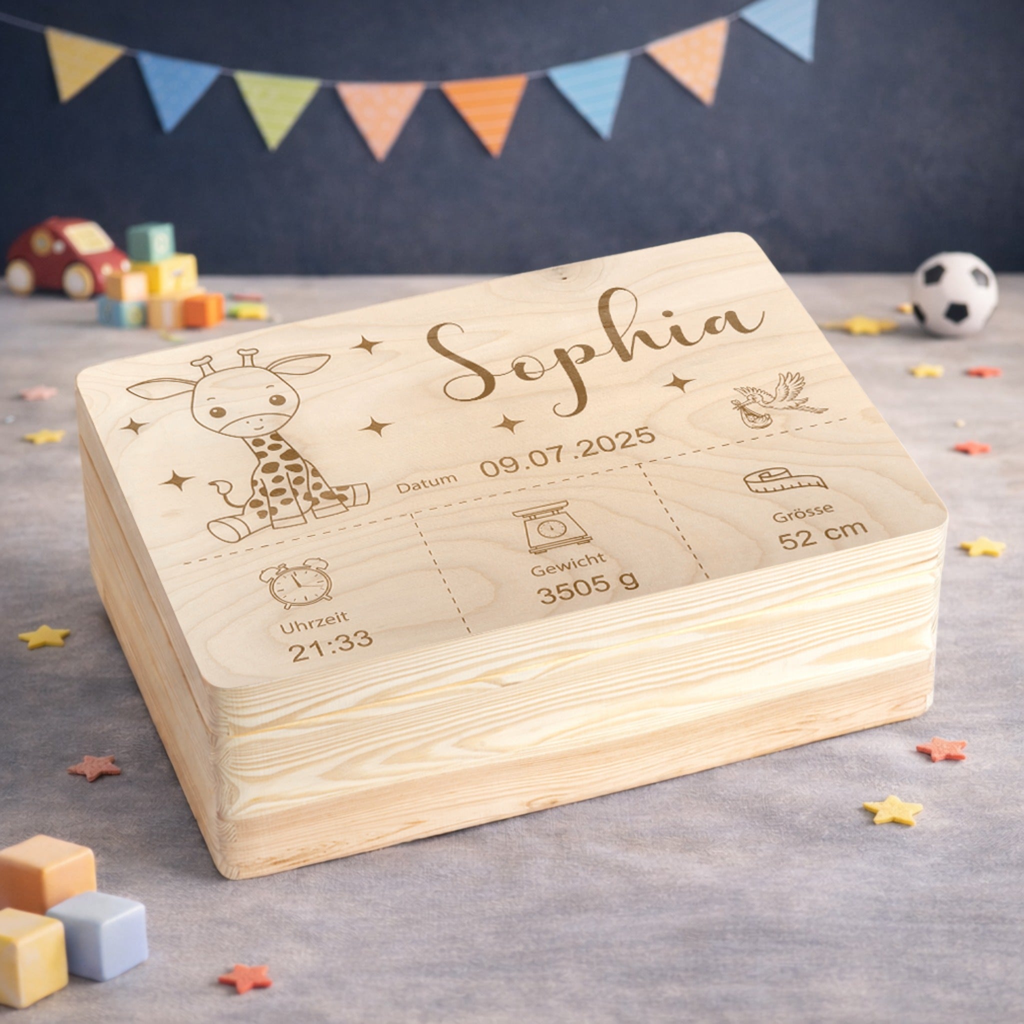 Erinnerungsbox personalisiert Baby / Kind  "Jungle Tiere" (Preis ink. Gravur)