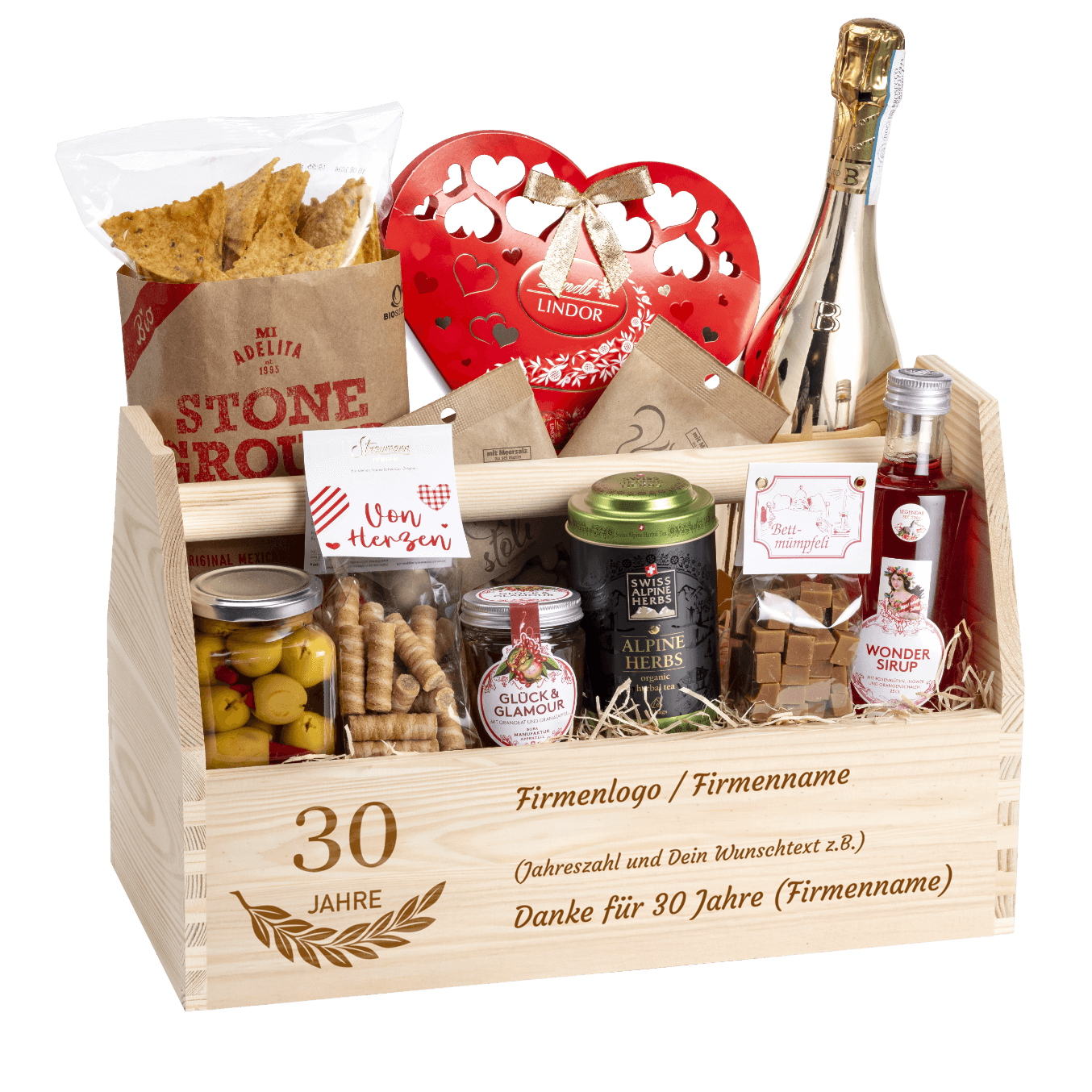 Geschenkkorb Glanz & Genuss (Preis inkl. Gravur)