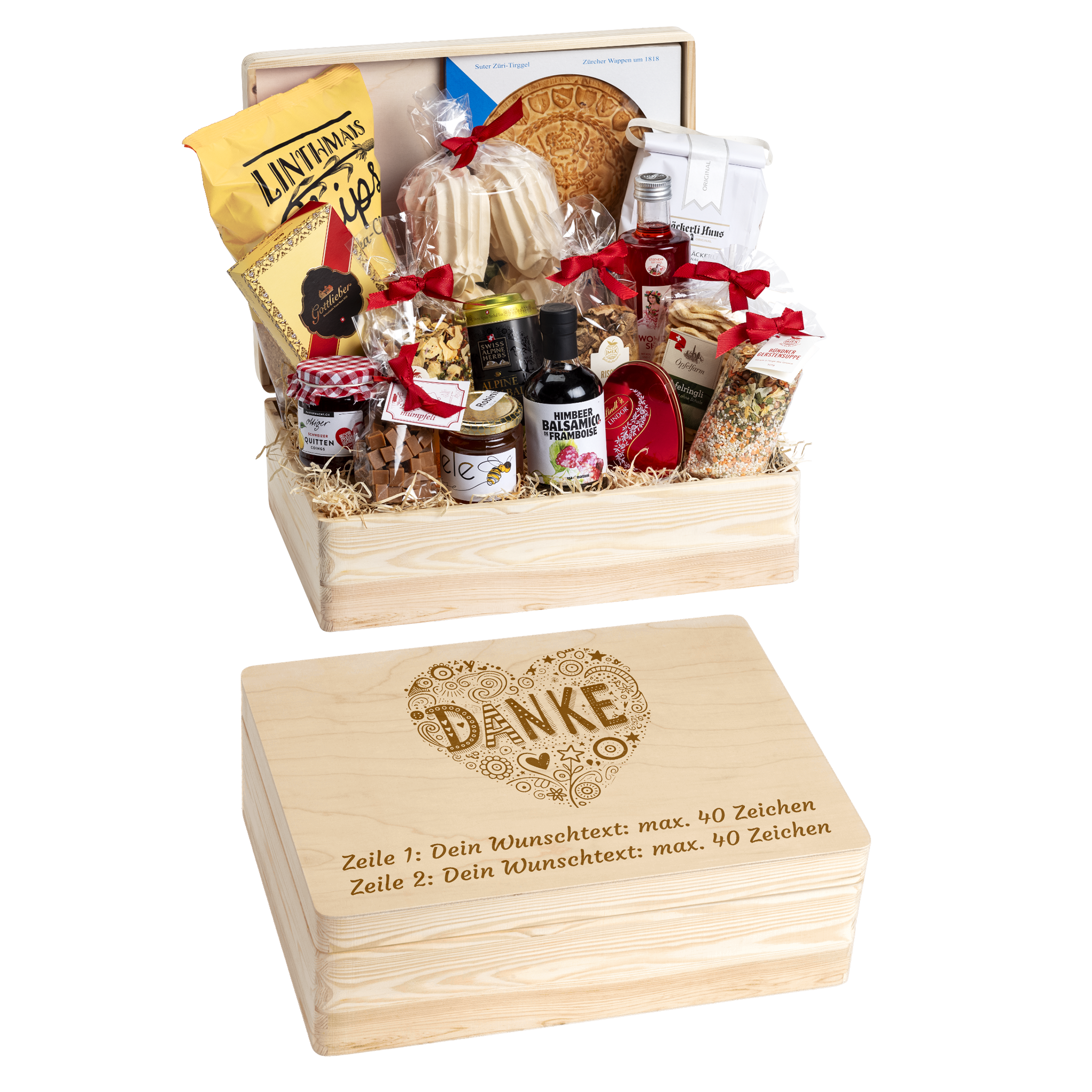 Geschenkkorb Schweizer Genussreise - Erinnerungsbox Grande (Preis inkl. Gravur)