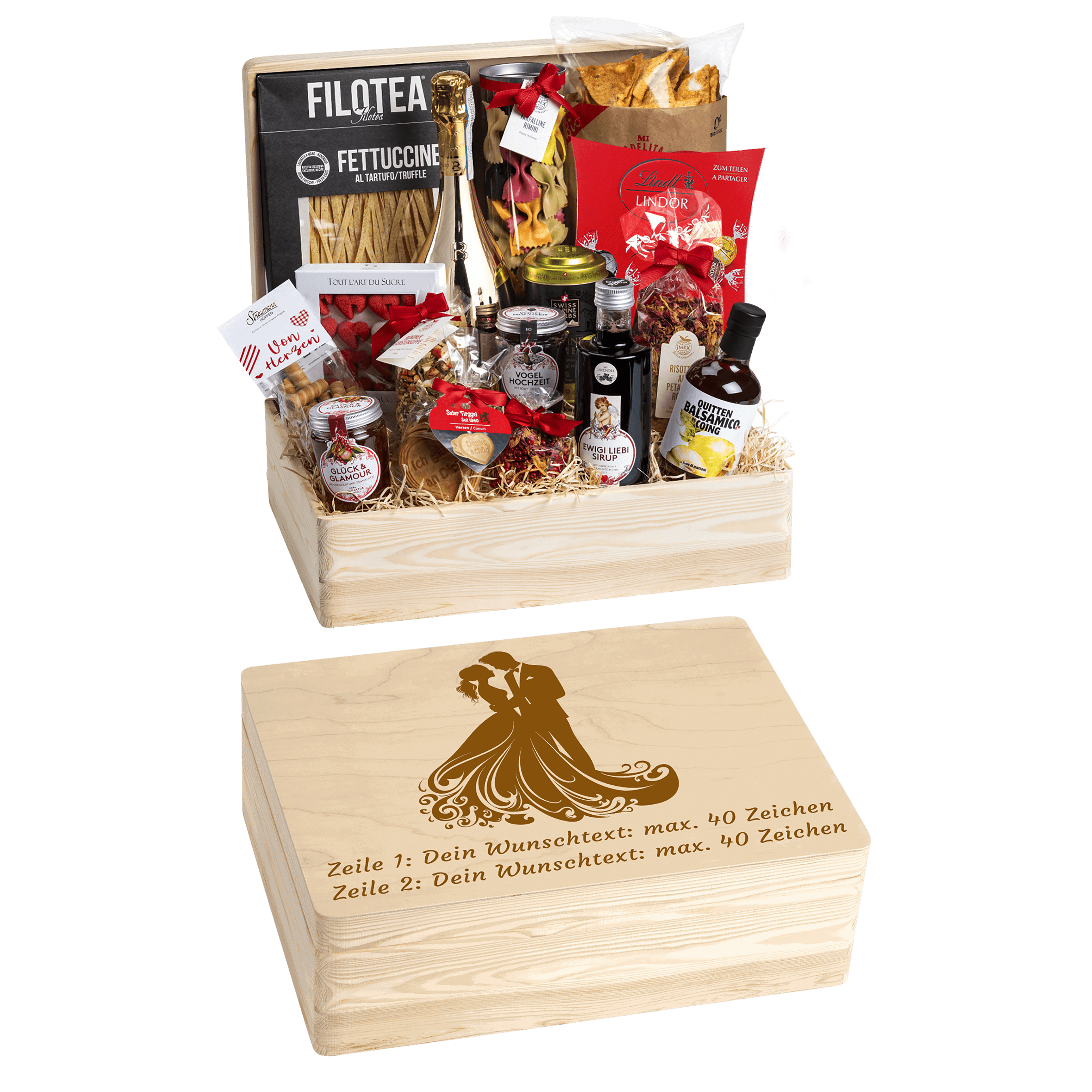 Geschenkkorb Genuss und Liebe - Erinnerungsbox Grande (Preis inkl. Gravur)