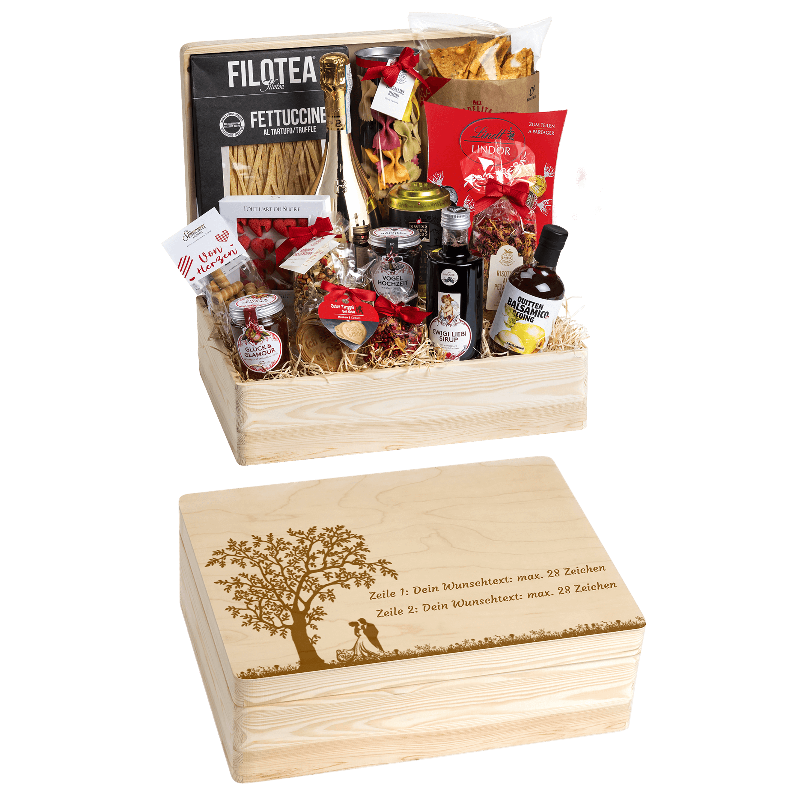 Geschenkkorb Genuss und Liebe - Erinnerungsbox Grande (Preis inkl. Gravur)