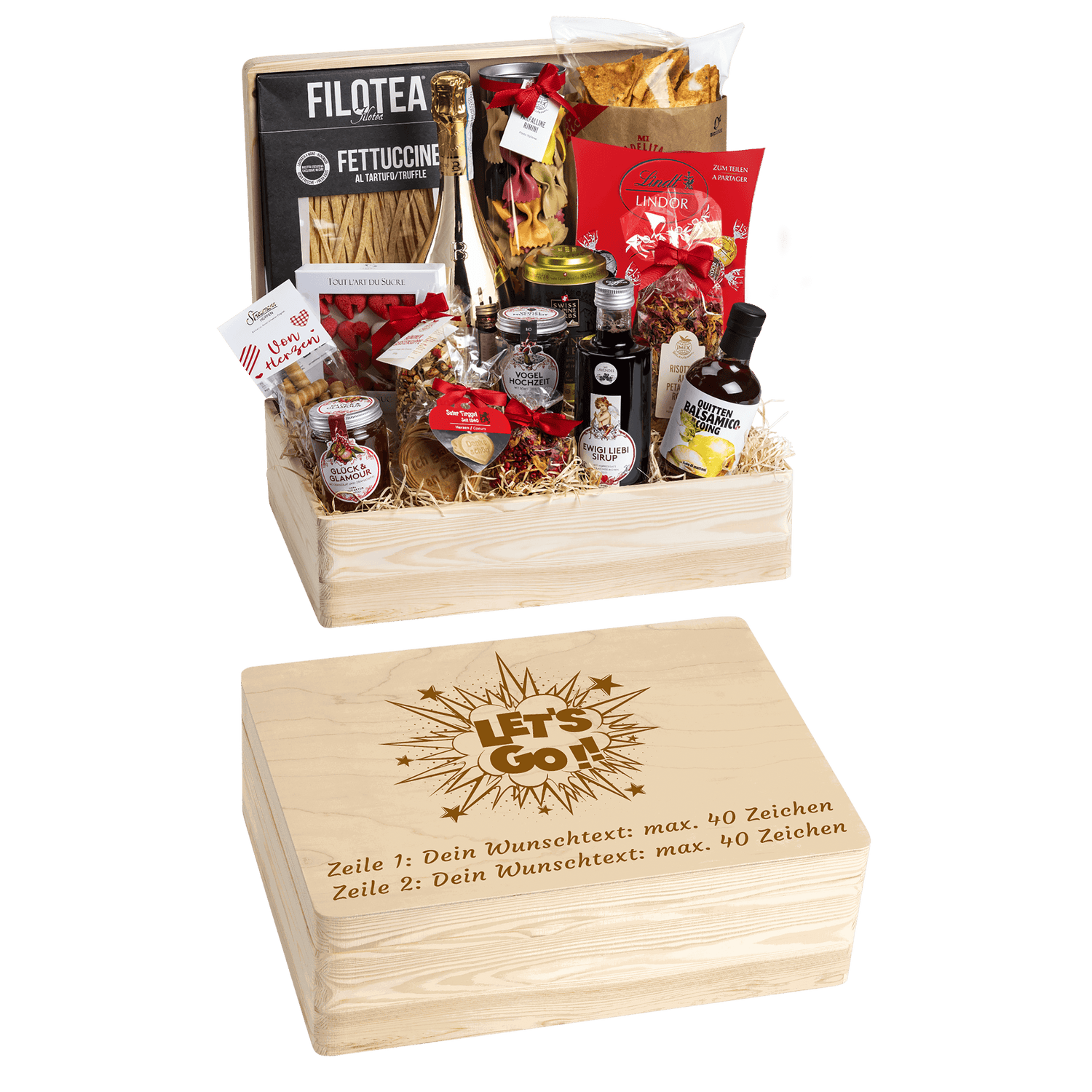 Geschenkkorb Genuss und Liebe - Erinnerungsbox Grande (Preis inkl. Gravur)