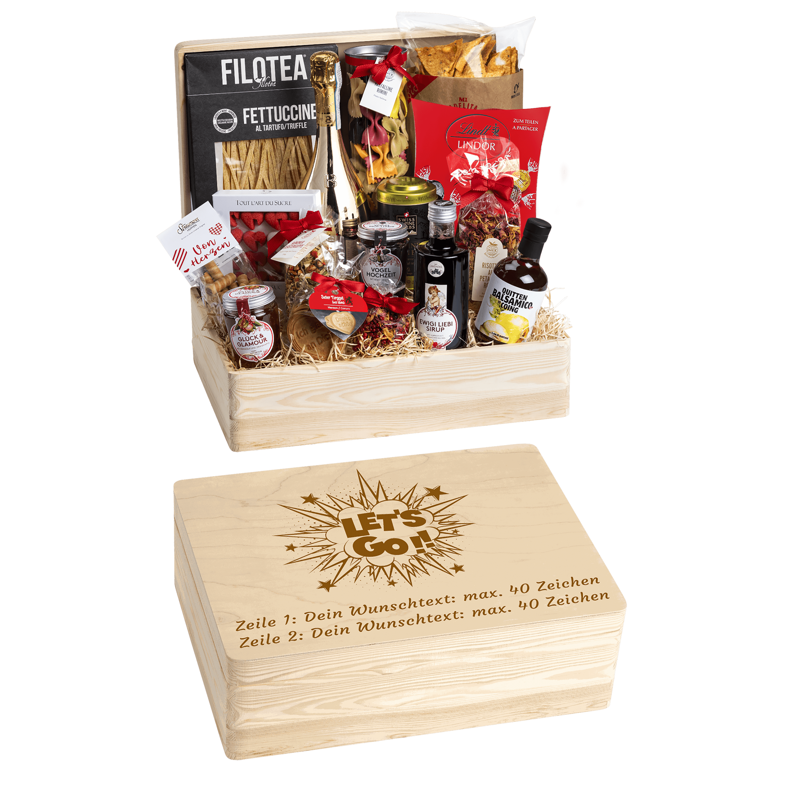 Geschenkkorb Genuss und Liebe - Erinnerungsbox Grande (Preis inkl. Gravur)