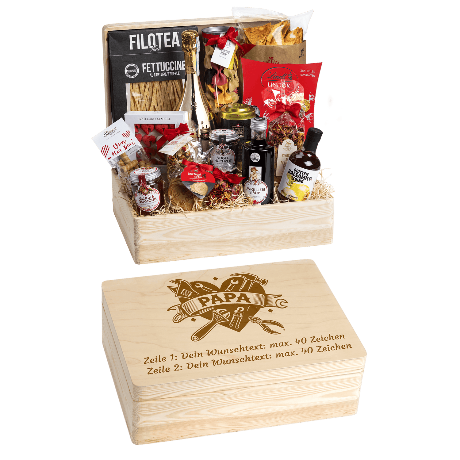 Geschenkkorb Genuss und Liebe - Erinnerungsbox Grande (Preis inkl. Gravur)