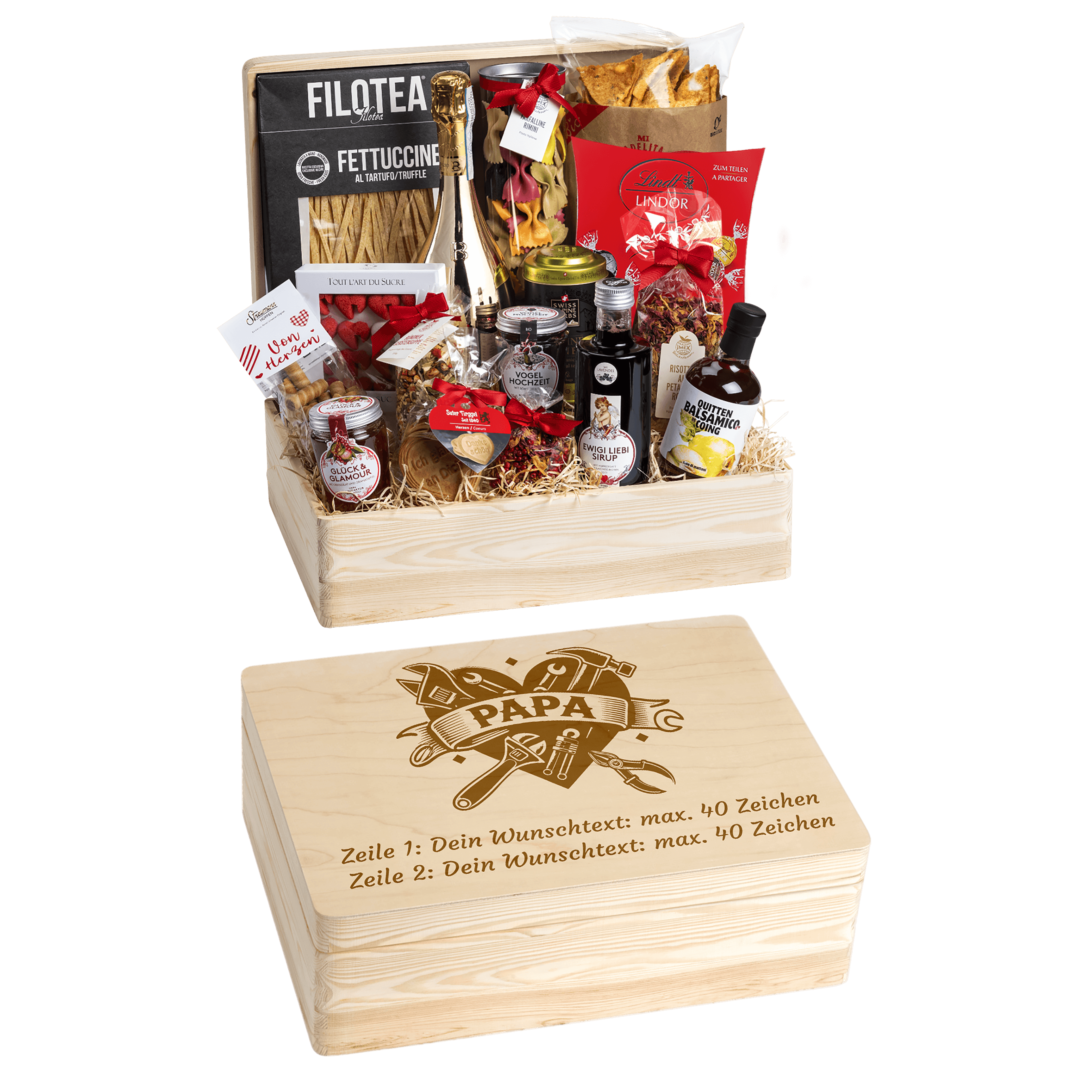Geschenkkorb Genuss und Liebe - Erinnerungsbox Grande (Preis inkl. Gravur)