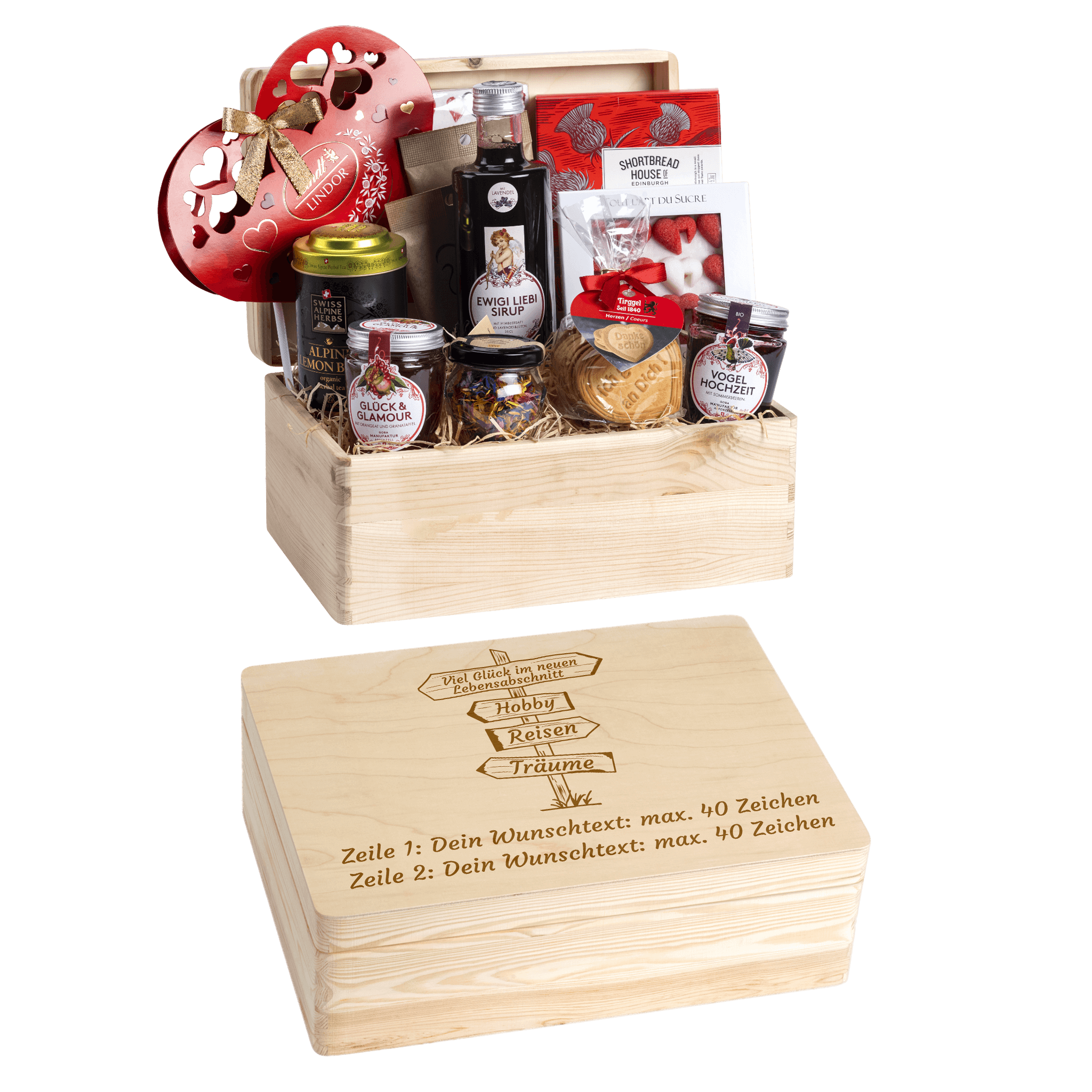 Personalisierte und gravierte Geschenkbox aus Holz. Versehen mit Wunschtext und Wunschbild. Motiv Pension