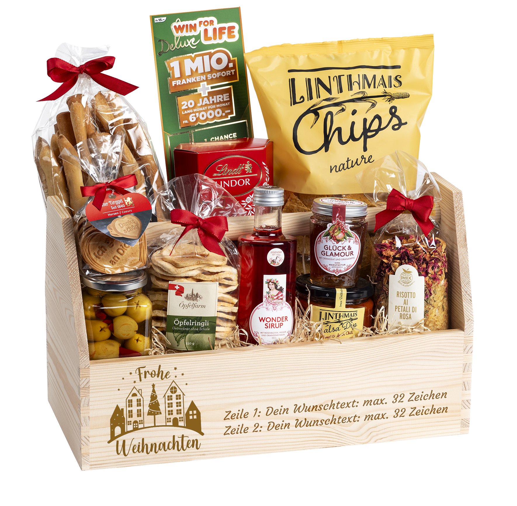 Geschenkkorb Weihnachtsglück mit Win for Live Los (Preis inkl. Gravur)