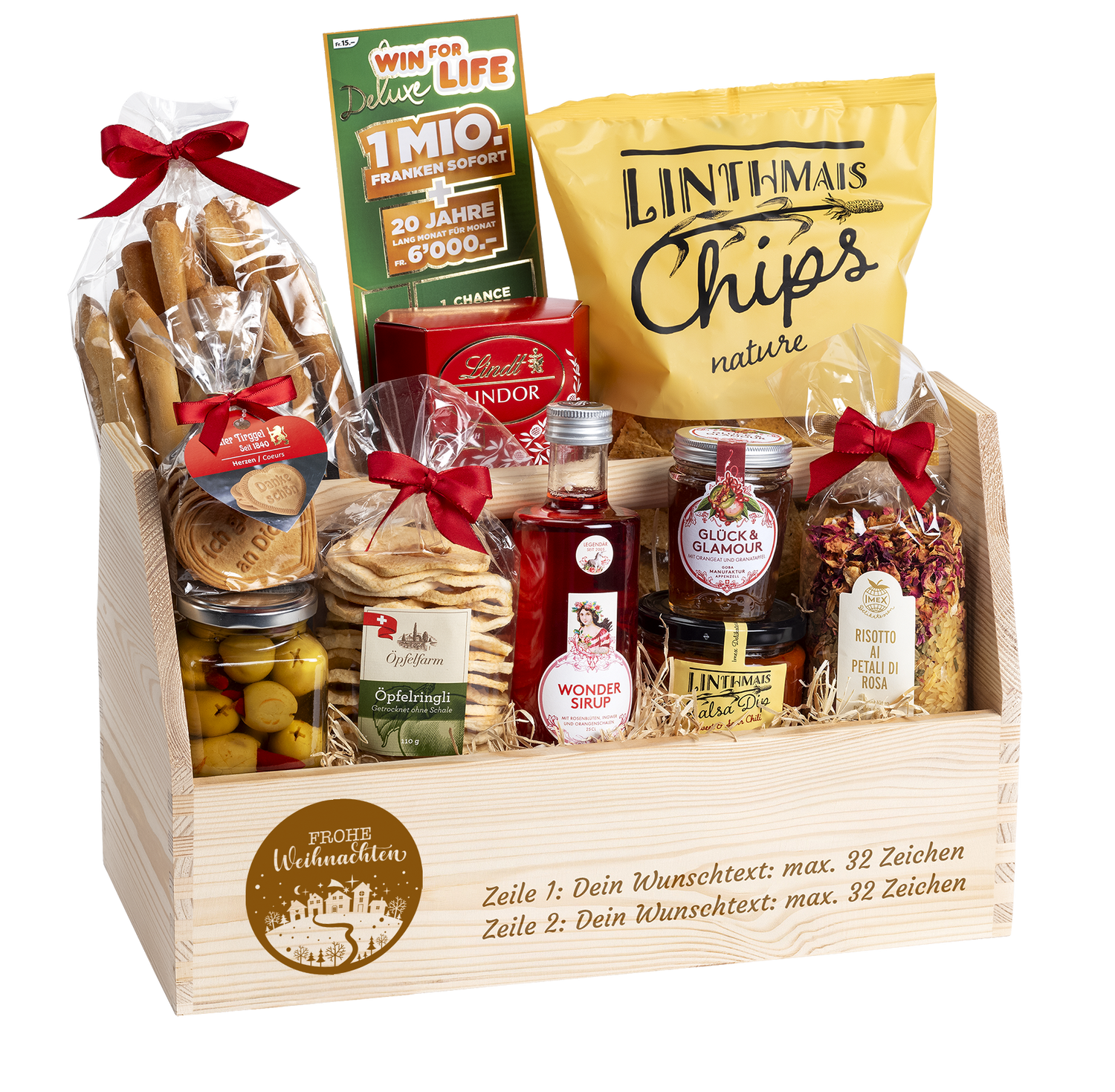 Geschenkkorb Weihnachtsglück mit Win for Live Los (Preis inkl. Gravur)