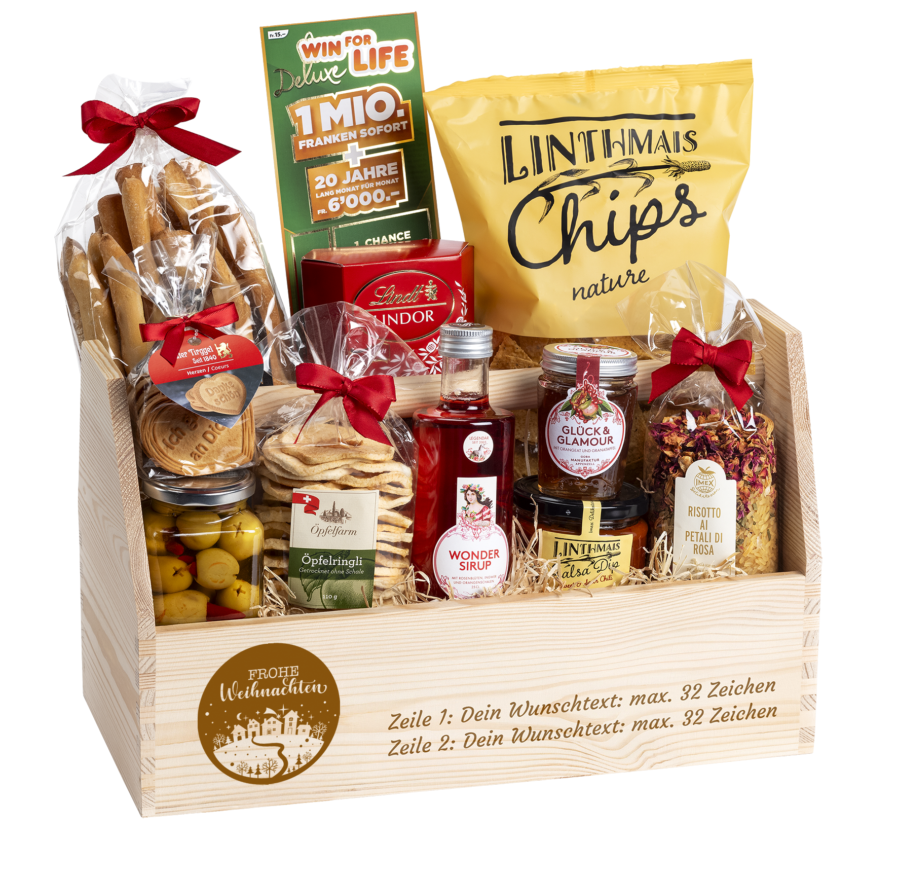 Geschenkkorb Weihnachtsglück mit Win for Live Los (Preis inkl. Gravur)