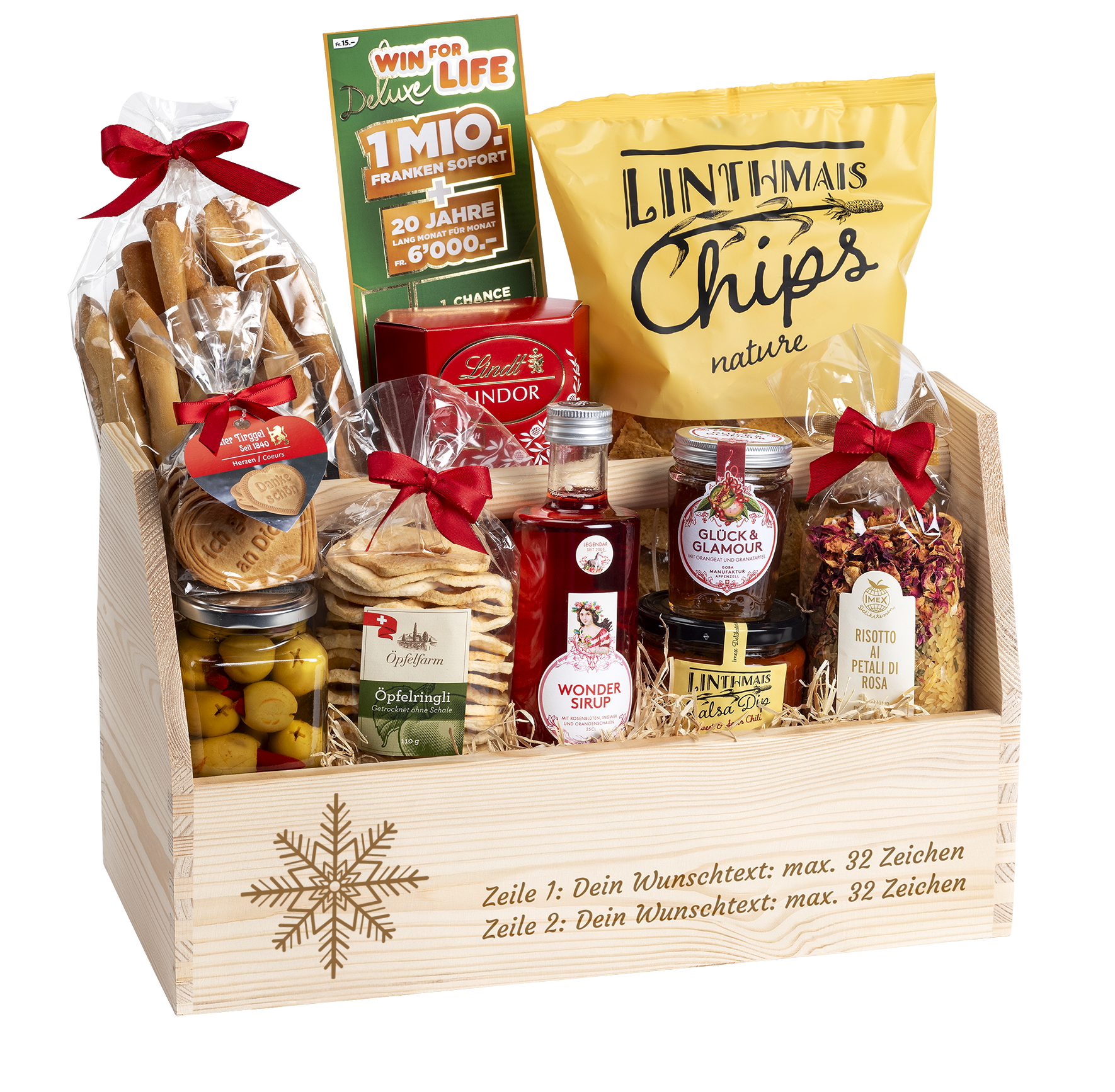 Geschenkkorb Weihnachtsglück mit Win for Live Los (Preis inkl. Gravur)