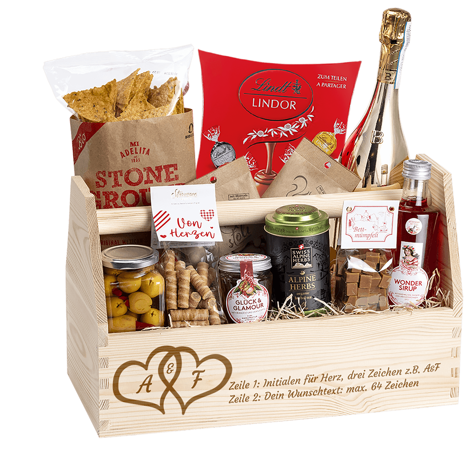 Geschenkkorb mit Motiv Doppel Herz