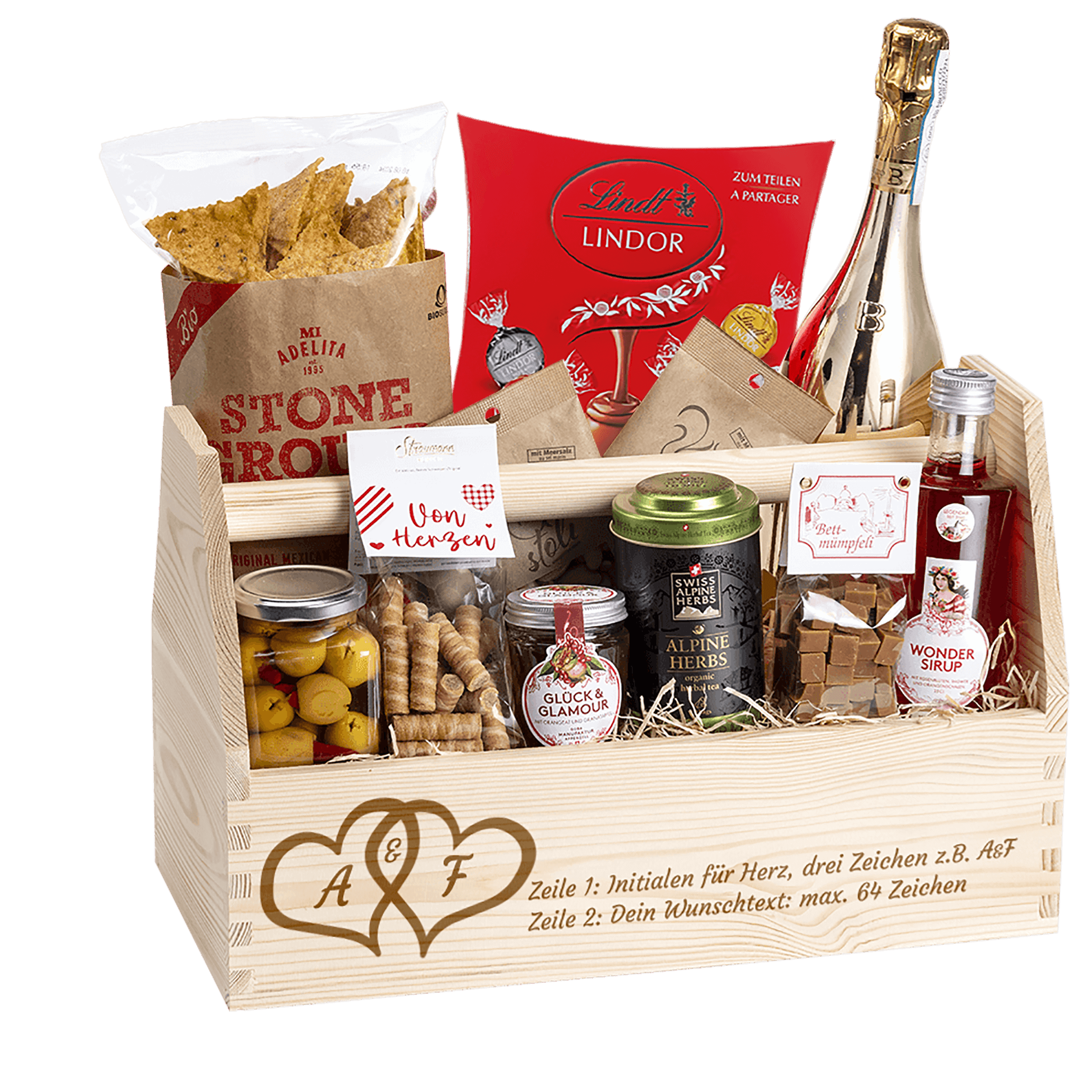 Geschenkkorb mit Motiv Doppel Herz