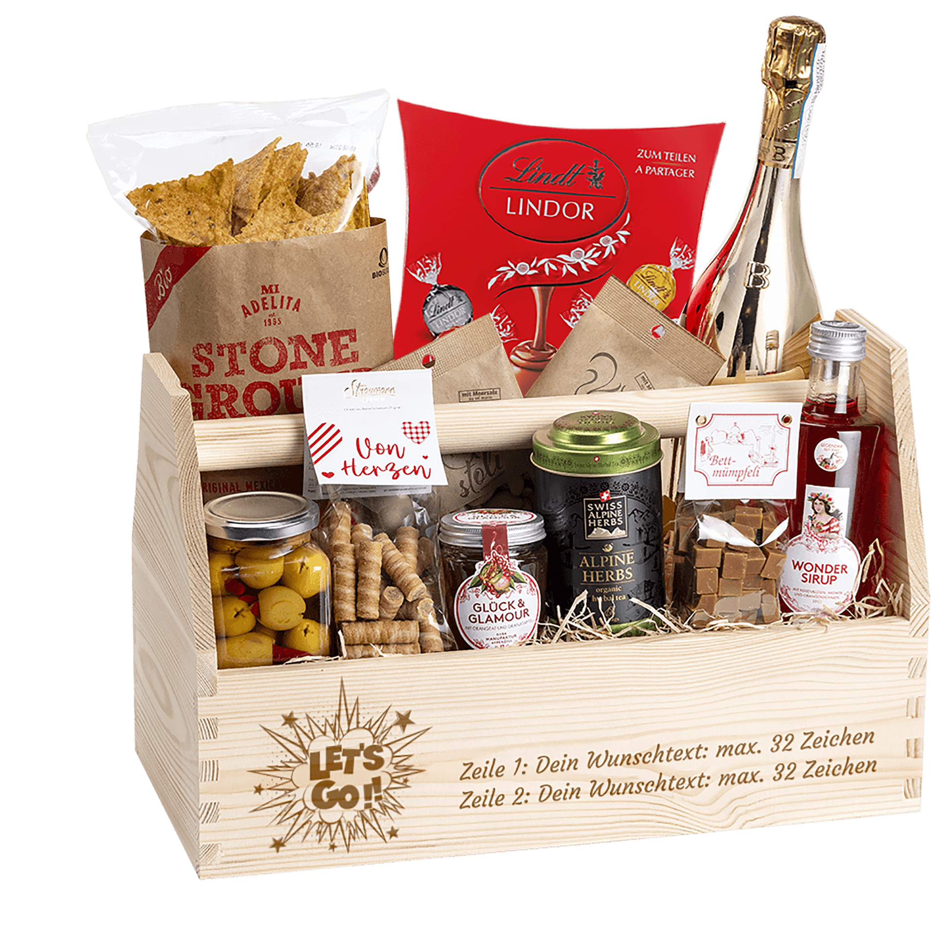 Geschenkkorb mit Motiv Lets go
