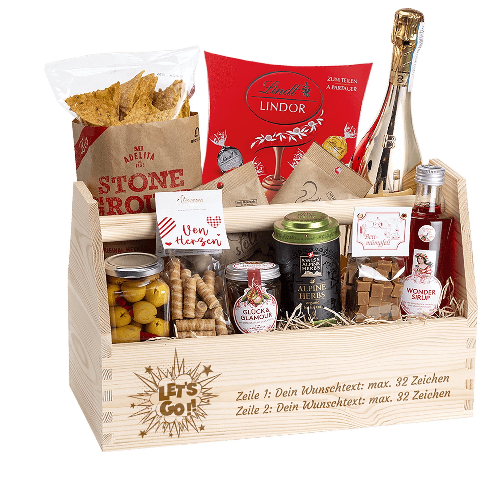 Geschenkkorb mit Motiv Lets go