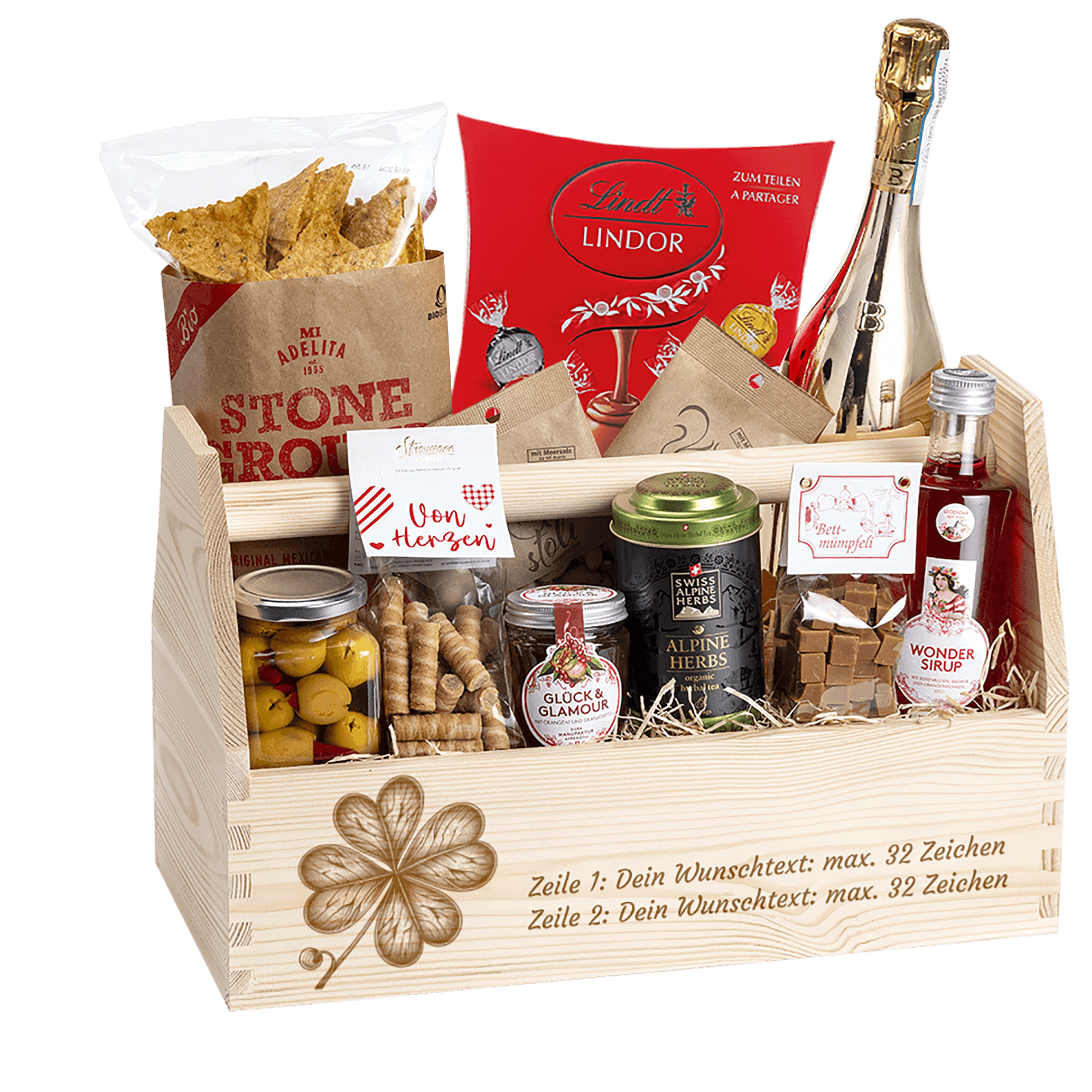 Geschenkkorb Motiv Kleeblatt