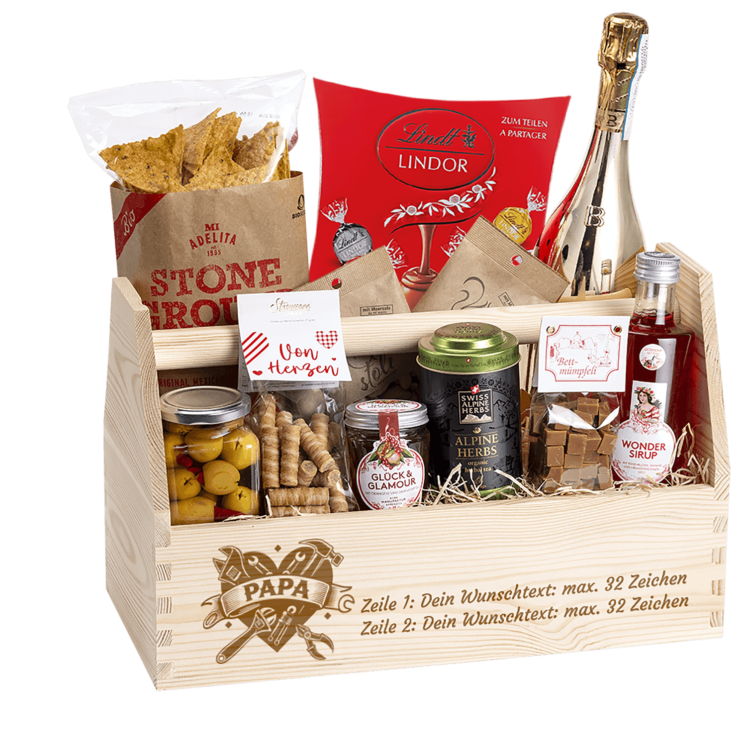 Geschenkkorb graviert Motiv Papa