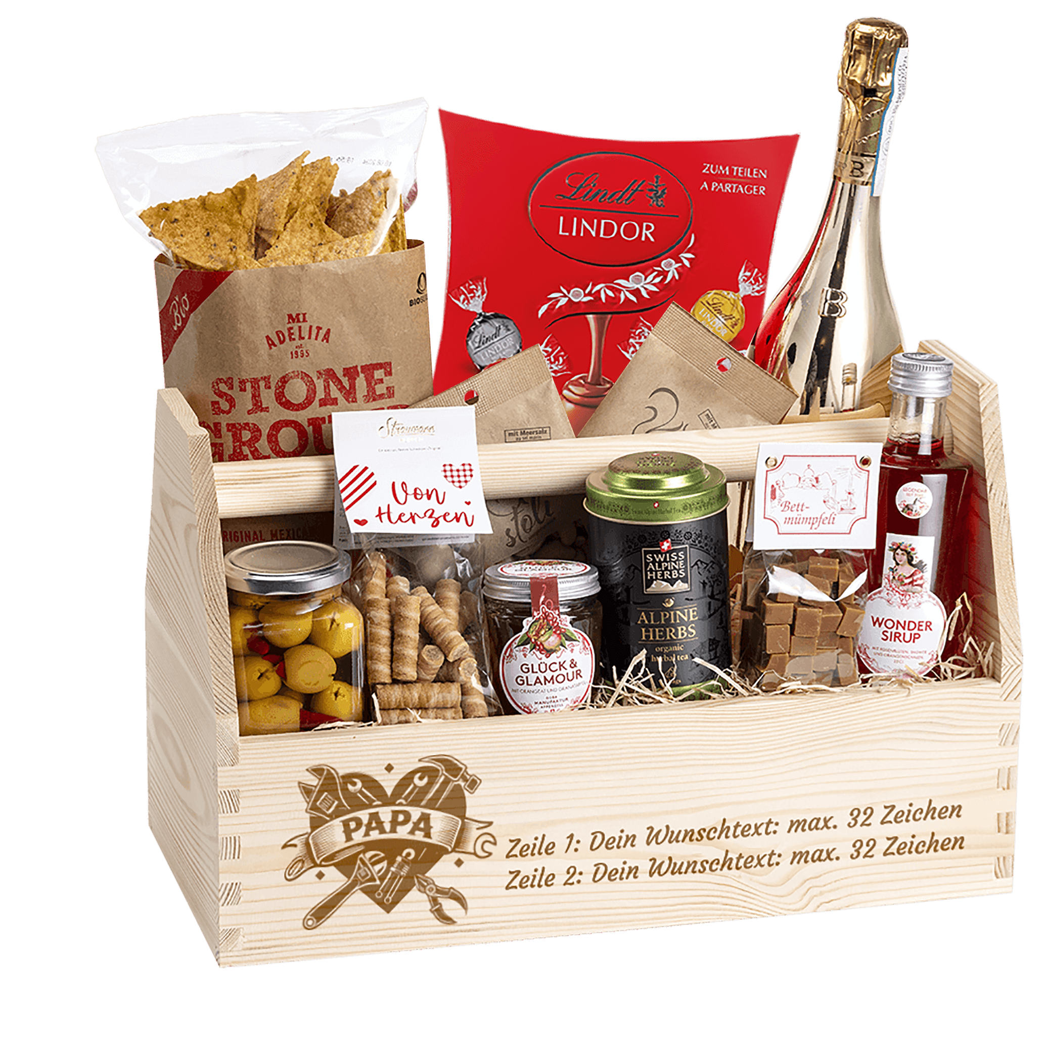 Geschenkkorb graviert Motiv Papa