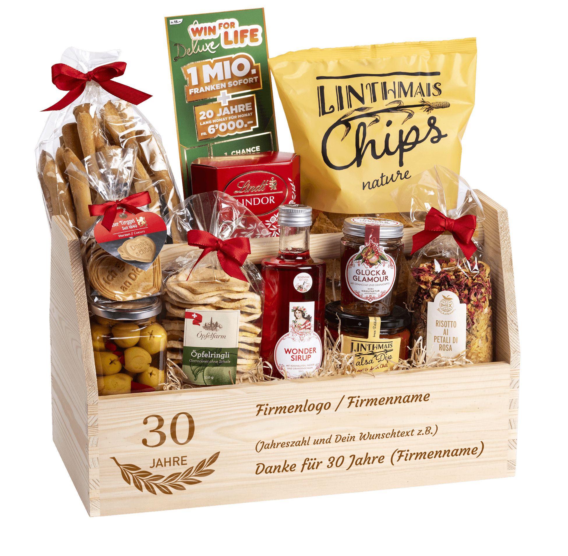 Geschenkkorb Glück mit Win for Live Los (Preis inkl. Gravur)