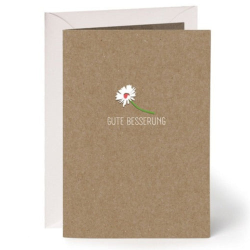 Grusskarte aus Muskatpapier mit weissem Druck "Gute Besserung"