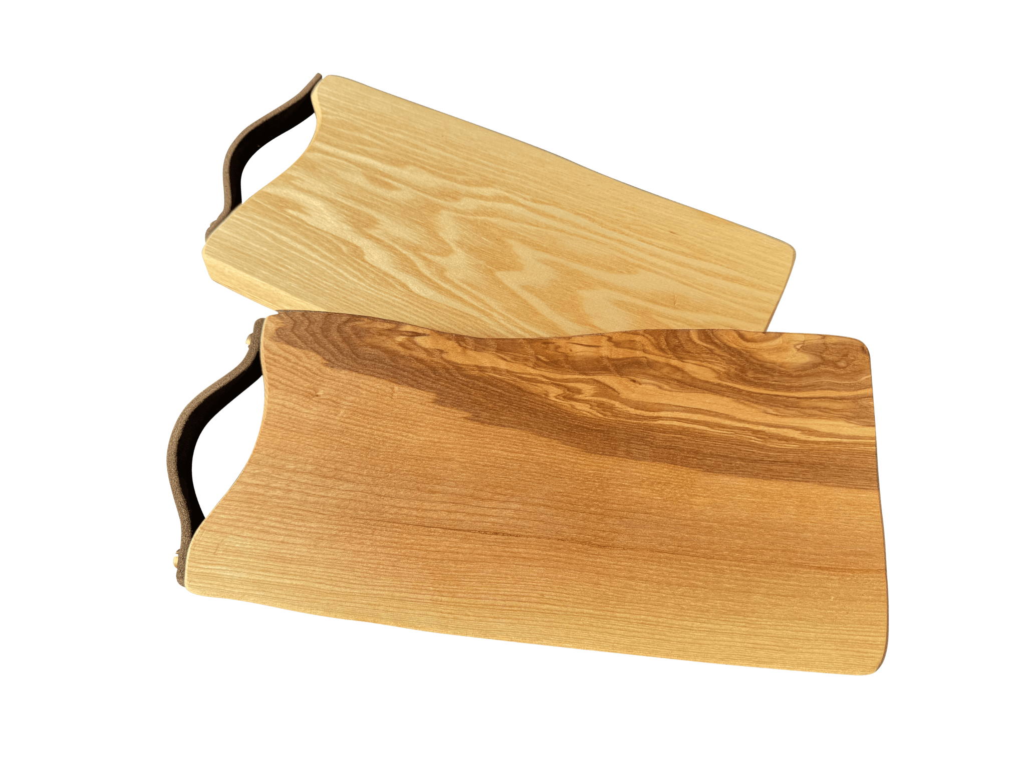 Schneidebrett Esche mit Baumkante und Ledergriff  34 x 14 x 2 cm (Preis inkl. Gravur)