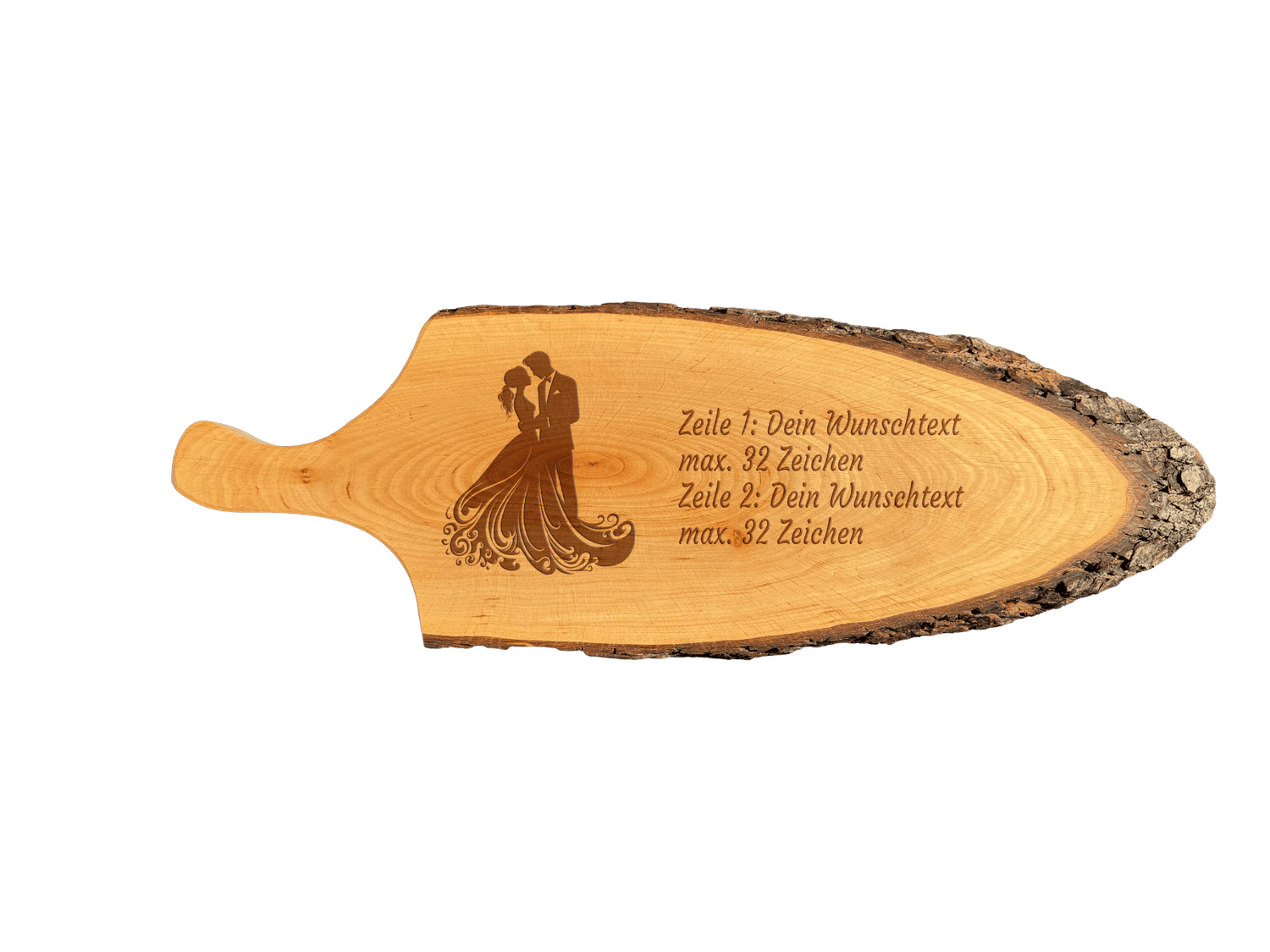 Servierbrett mit Griff & Rinde geölt aus Erlenholz  L 56 - 65 cm B 22 - 28 cm (Preis inkl. Gravur)