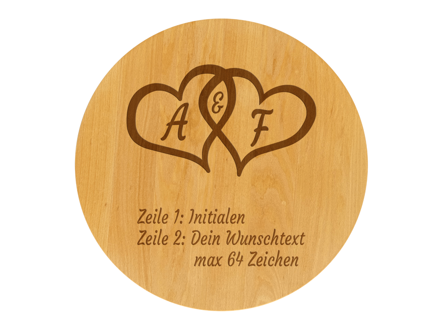 Drehteller graviert mit Herzen und Initialen