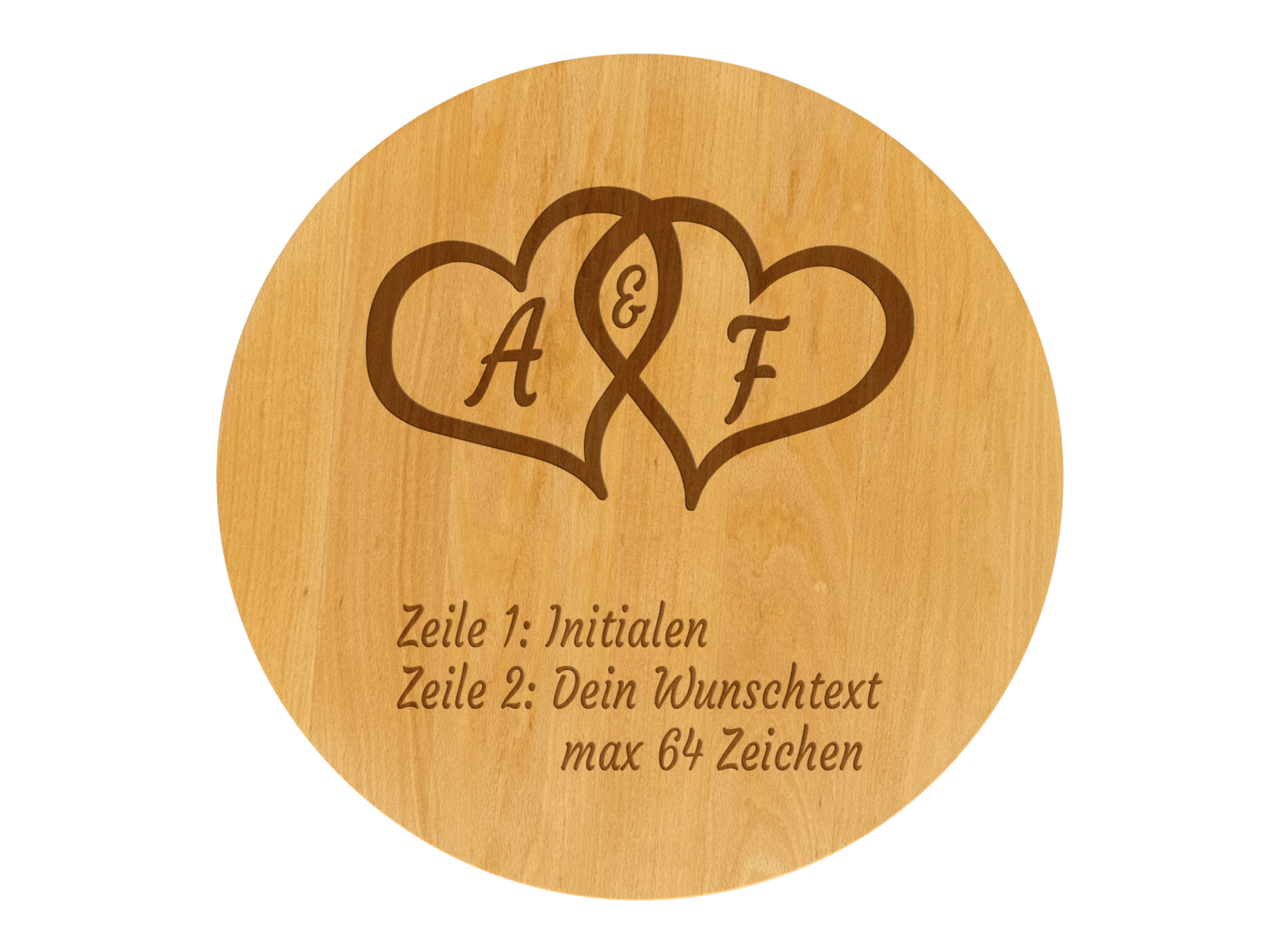 Drehteller graviert mit Herzen und Initialen