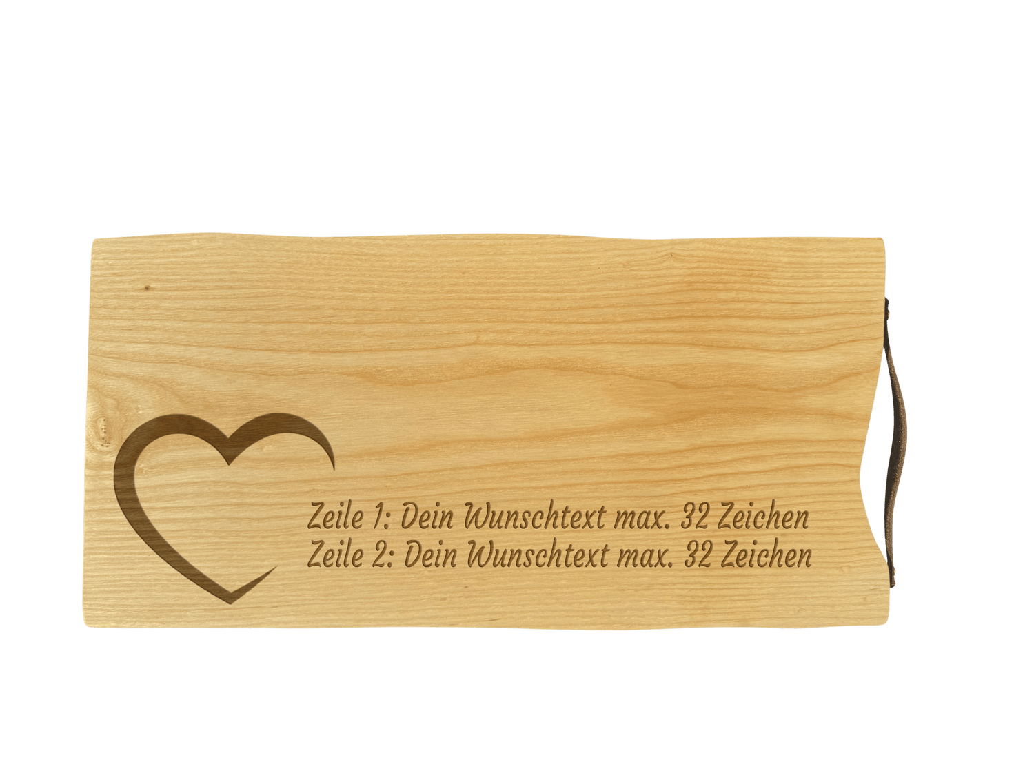 Schneidebrett Esche mit Baumkante und Ledergriff  50 x 24 x 2 cm (Preis inkl. Gravur)