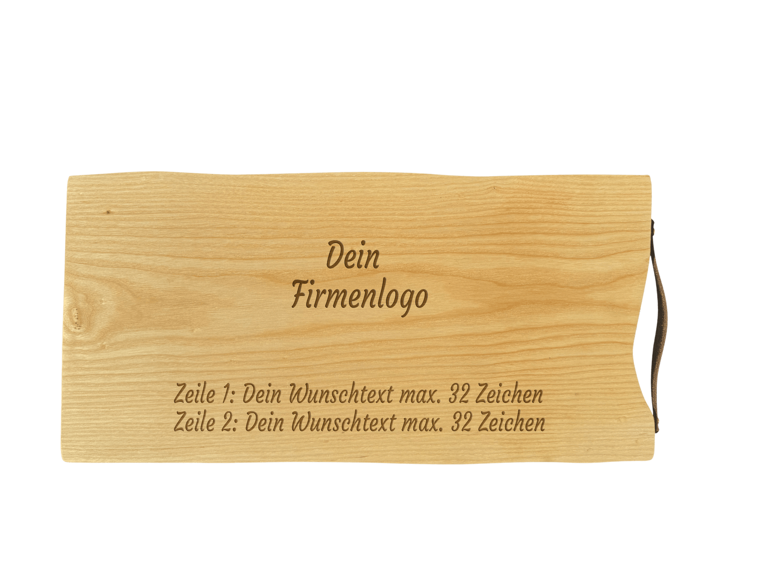Schneidebrett Esche mit Baumkante und Ledergriff  50 x 24 x 2 cm (Preis inkl. Gravur)