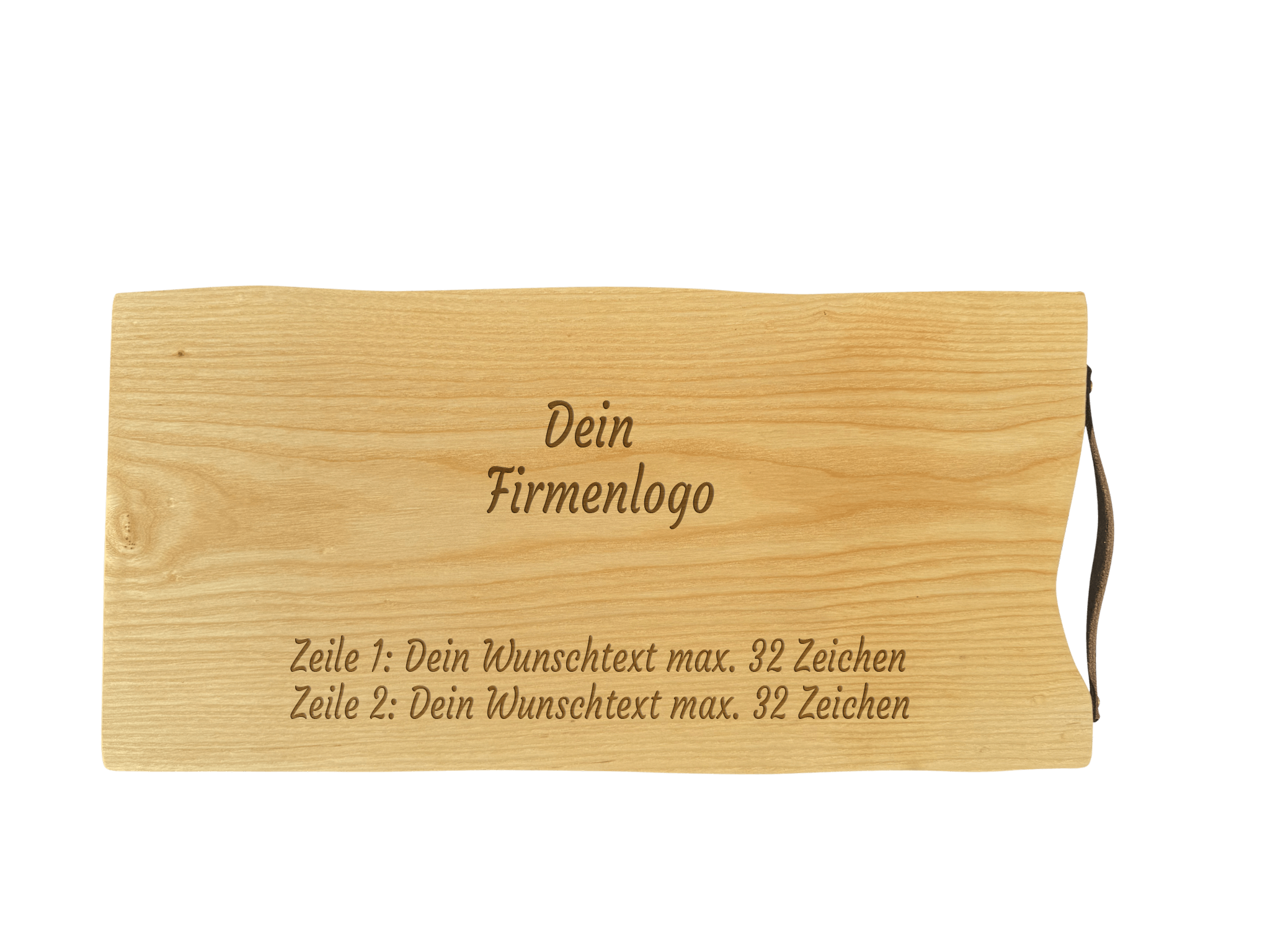 Schneidebrett Esche mit Baumkante und Ledergriff  50 x 24 x 2 cm (Preis inkl. Gravur)