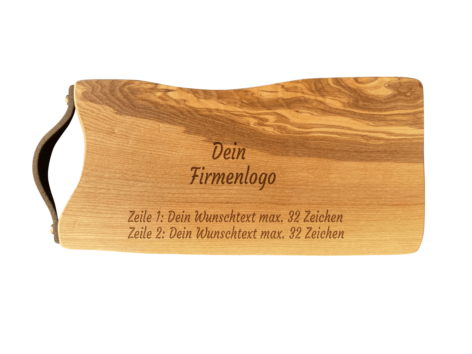 Schneidebrett Esche mit Baumkante und Ledergriff  34 x 14 x 2 cm (Preis inkl. Gravur)