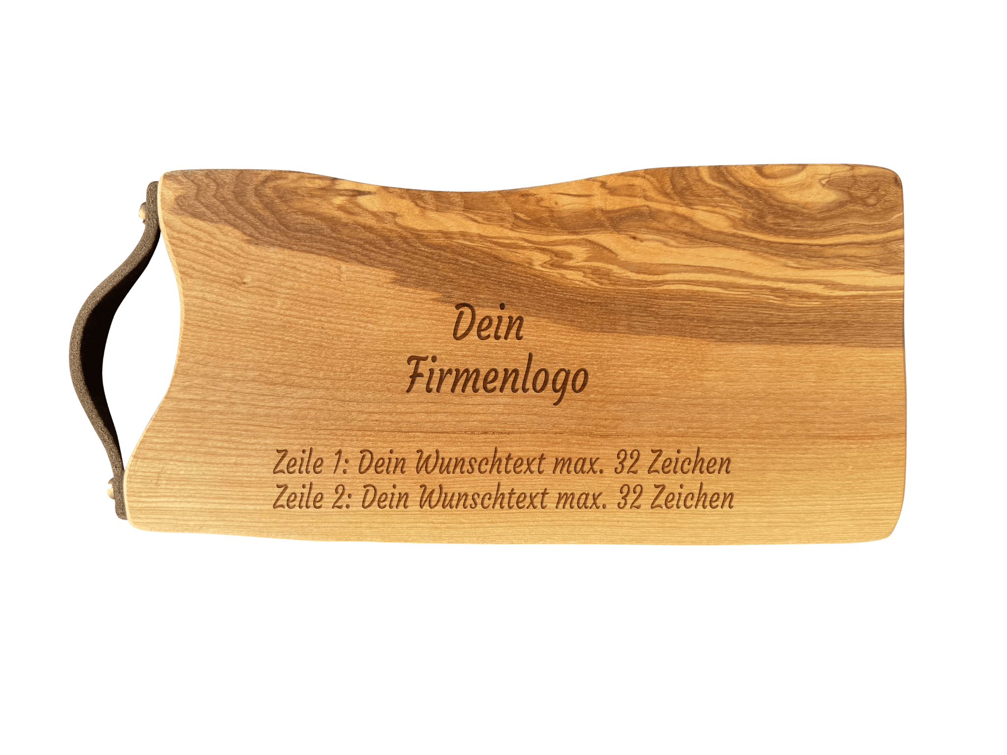 Schneidebrett Esche mit Baumkante und Ledergriff  34 x 14 x 2 cm (Preis inkl. Gravur)