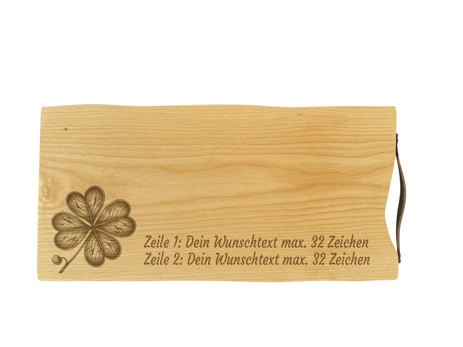 Schneidebrett Esche mit Baumkante und Ledergriff  50 x 24 x 2 cm (Preis inkl. Gravur)