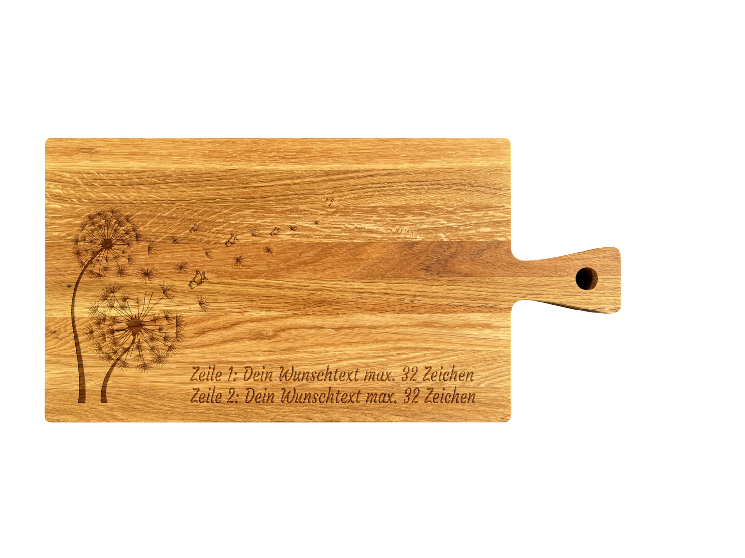 Schneidebrett mit Griff aus Eiche geölt 40 x 20 x 2 cm (Preis inkl. Gravur)