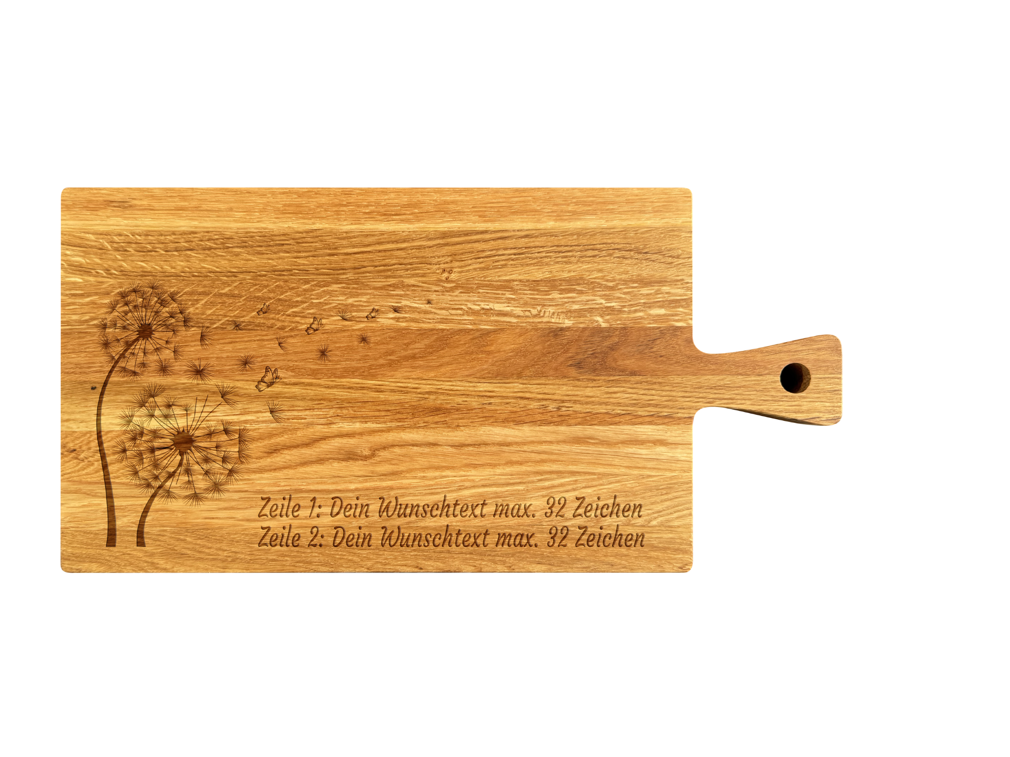 Schneidebrett mit Griff aus Eiche geölt 40 x 20 x 2 cm (Preis inkl. Gravur)