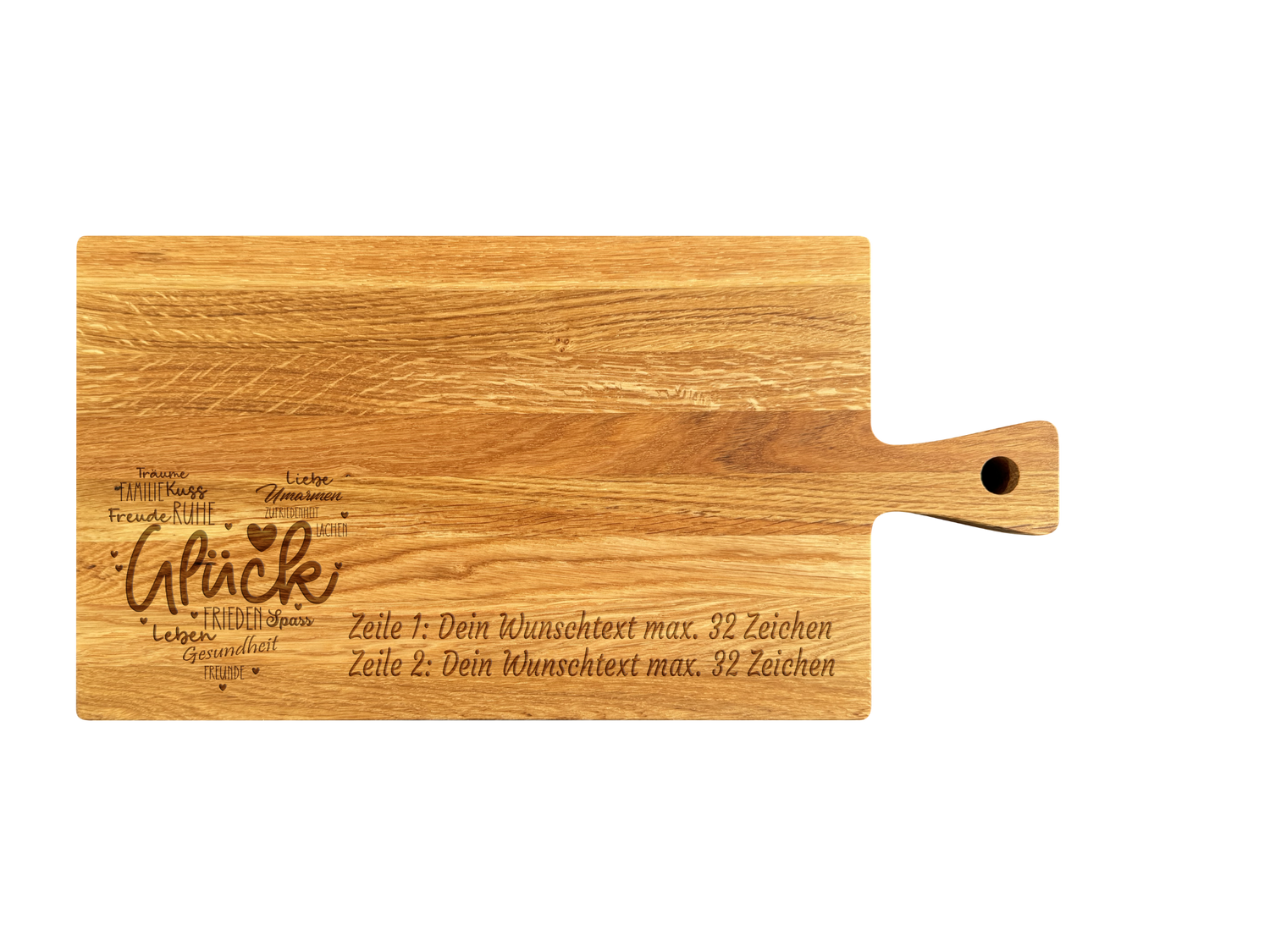 Schneidebrett mit Griff aus Eiche geölt 40 x 20 x 2 cm (Preis inkl. Gravur)