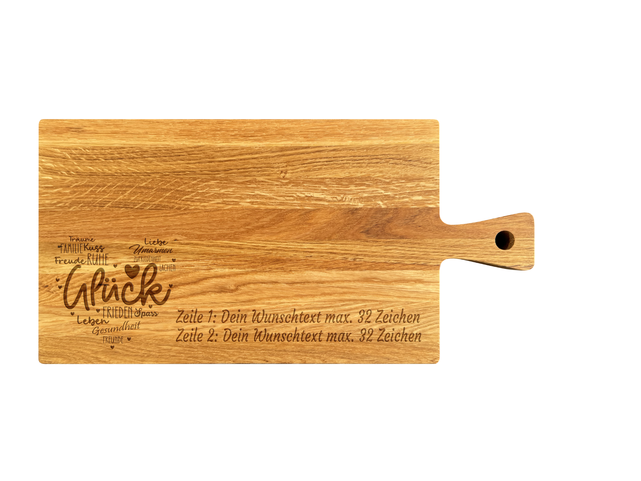 Schneidebrett mit Griff aus Eiche geölt 40 x 20 x 2 cm (Preis inkl. Gravur)