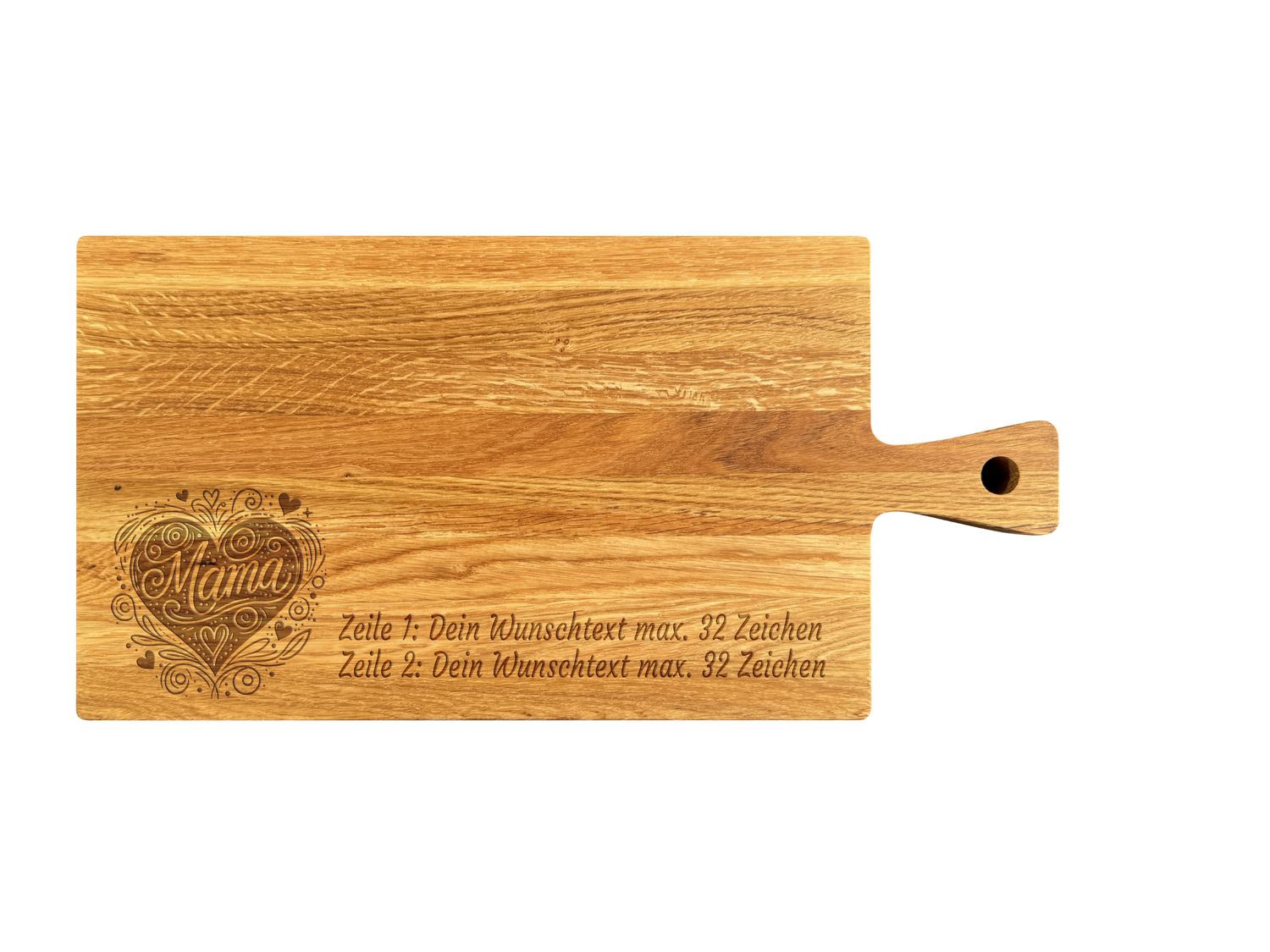 Schneidebrett mit Griff aus Eiche geölt 40 x 20 x 2 cm (Preis inkl. Gravur)