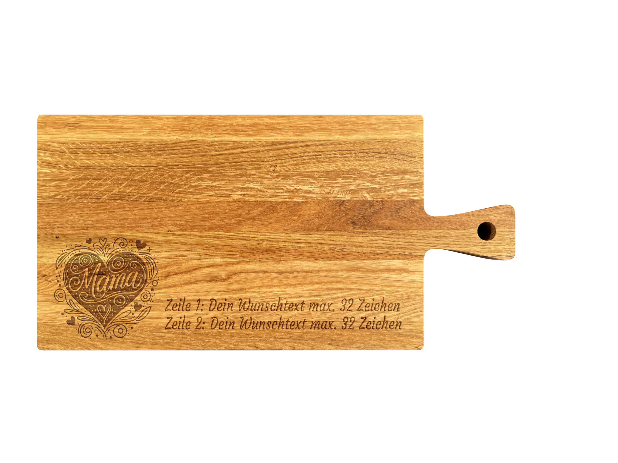 Schneidebrett mit Griff aus Eiche geölt 40 x 20 x 2 cm (Preis inkl. Gravur)