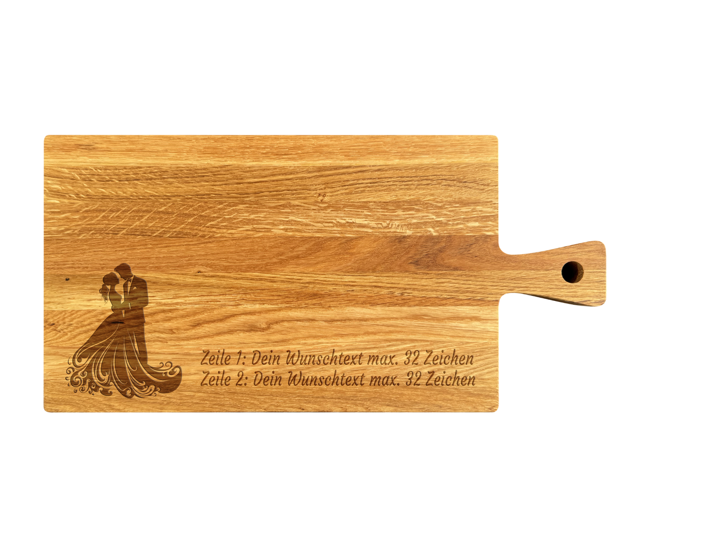 Schneidebrett mit Griff aus Eiche geölt 40 x 20 x 2 cm (Preis inkl. Gravur)