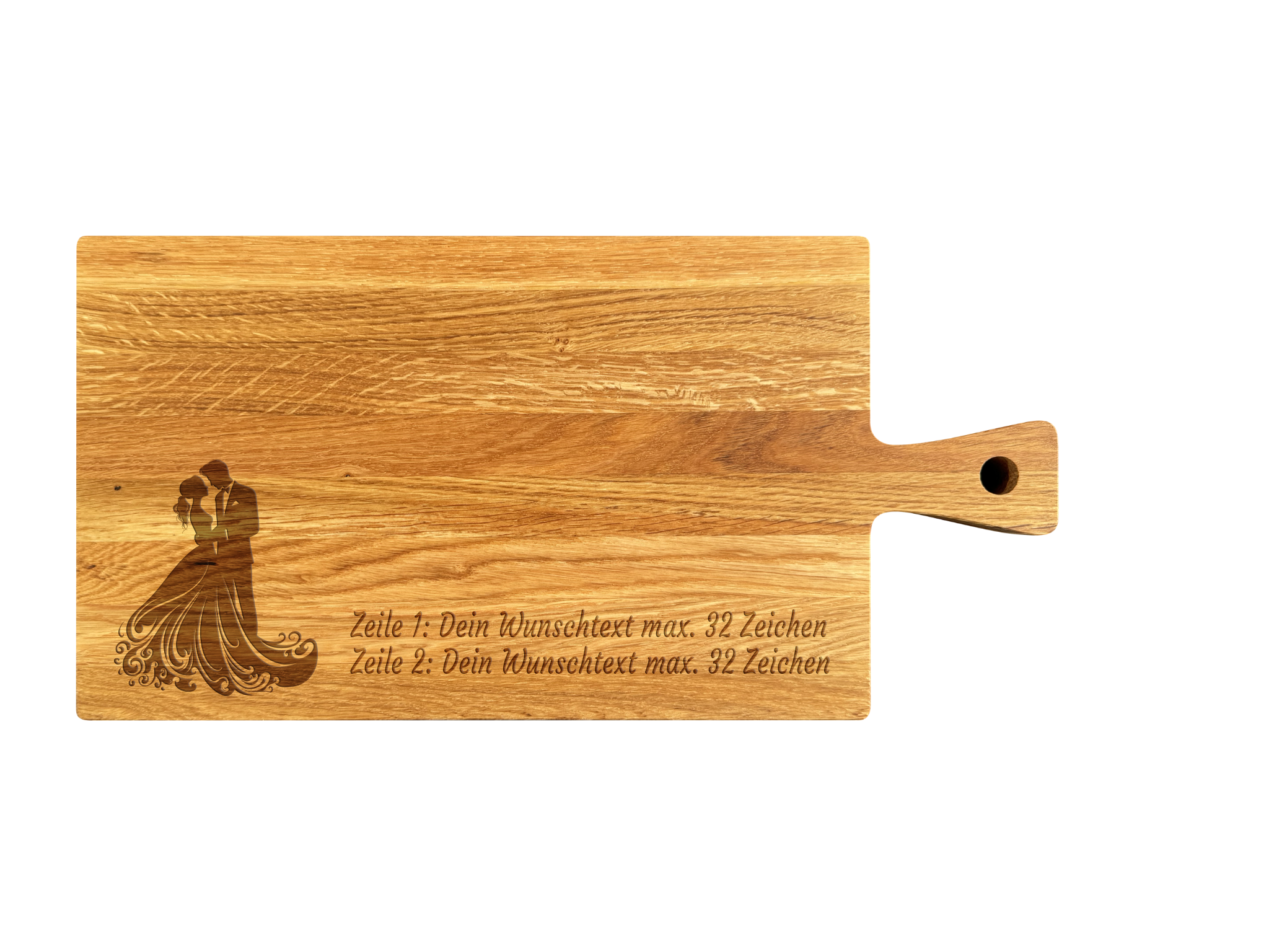 Schneidebrett mit Griff aus Eiche geölt 40 x 20 x 2 cm (Preis inkl. Gravur)
