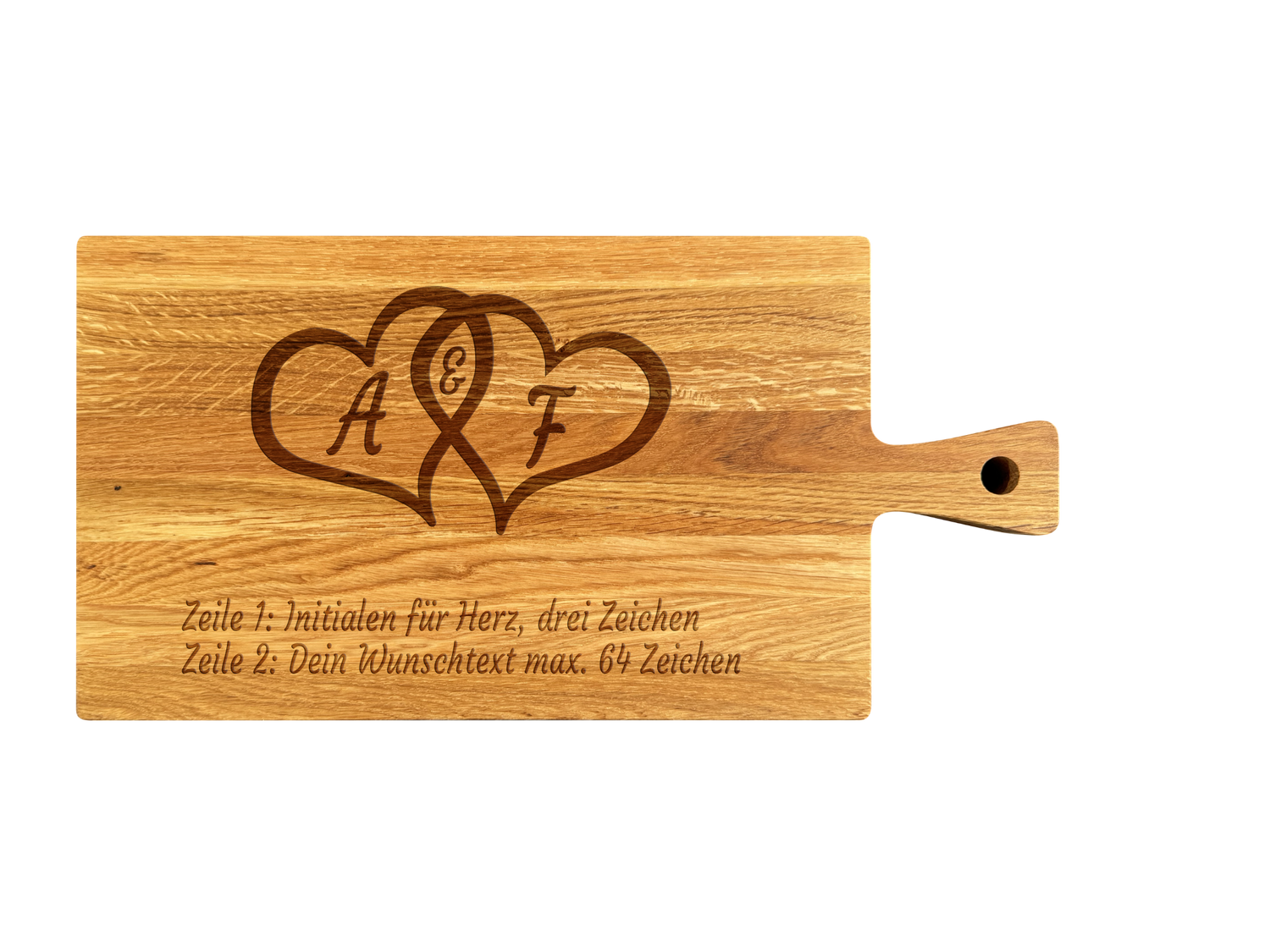 Schneidebrett mit Griff aus Eiche geölt 40 x 20 x 2 cm (Preis inkl. Gravur)
