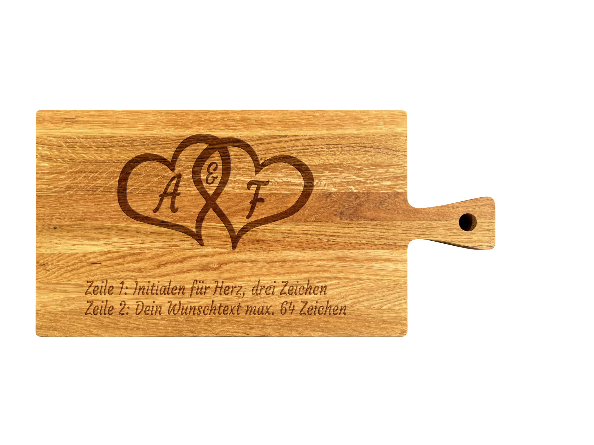 Schneidebrett mit Griff aus Eiche geölt 40 x 20 x 2 cm (Preis inkl. Gravur)