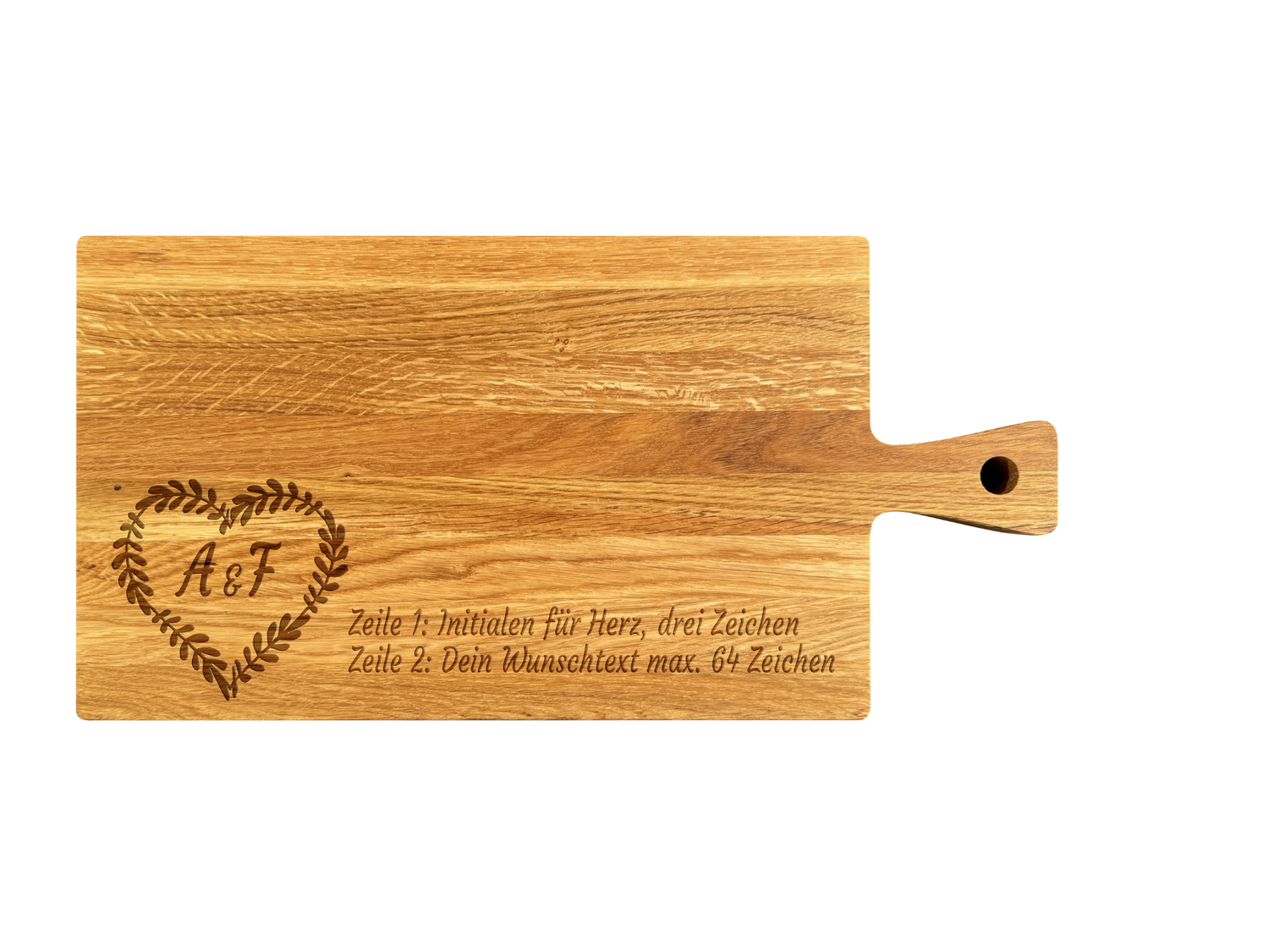 Schneidebrett mit Griff aus Eiche geölt 40 x 20 x 2 cm (Preis inkl. Gravur)