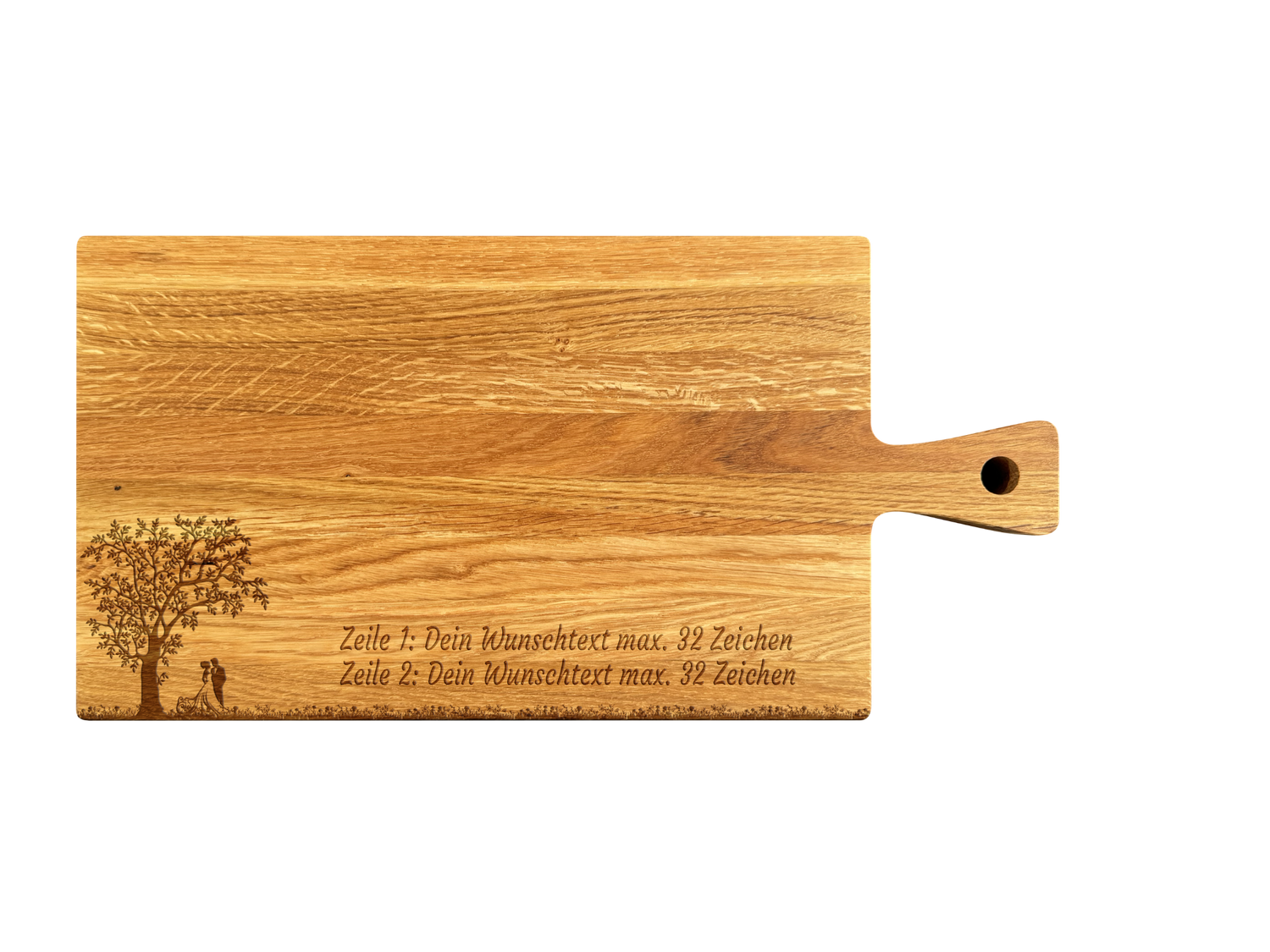 Schneidebrett mit Griff aus Eiche geölt 40 x 20 x 2 cm (Preis inkl. Gravur)