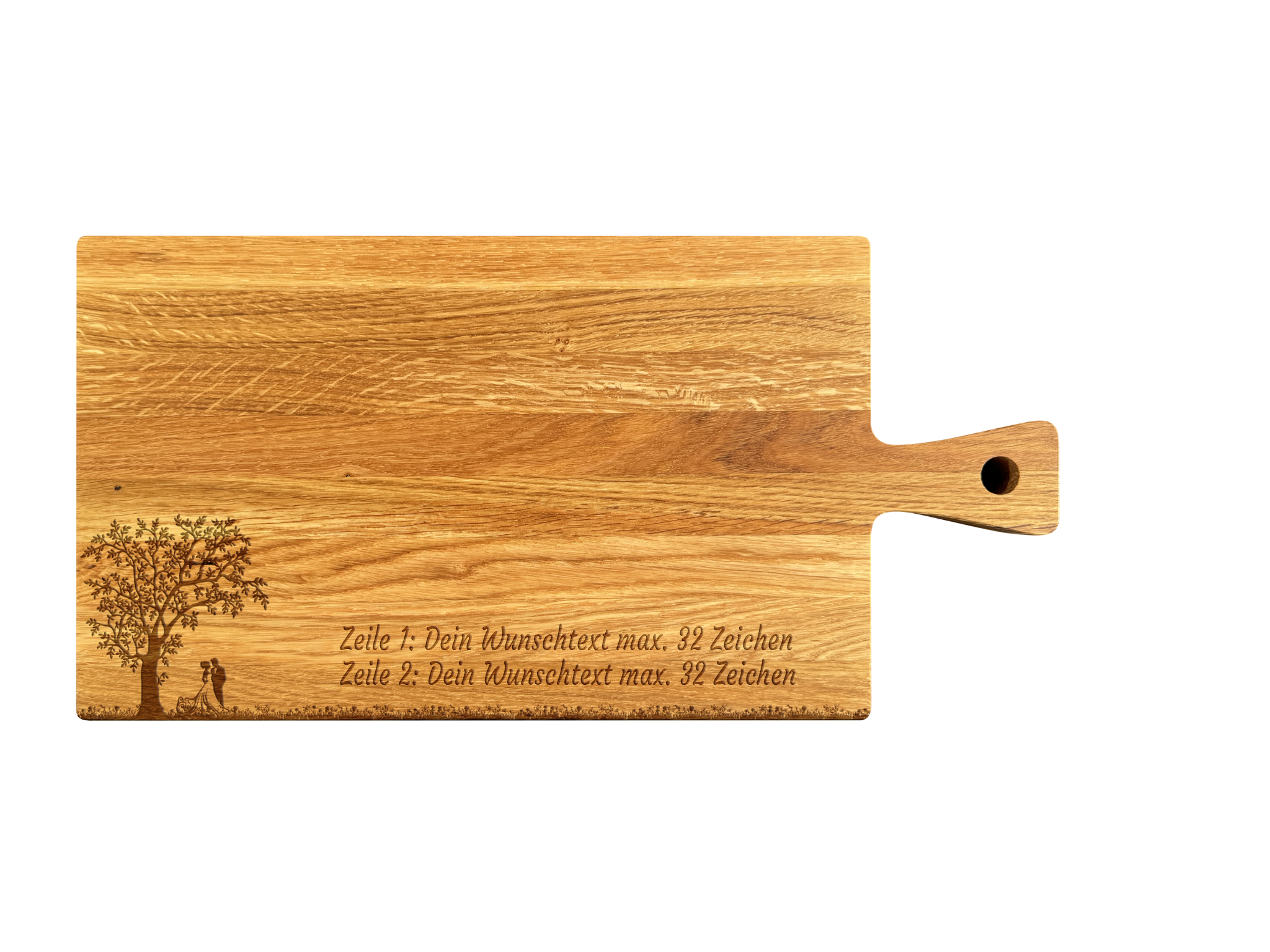 Schneidebrett mit Griff aus Eiche geölt 40 x 20 x 2 cm (Preis inkl. Gravur)