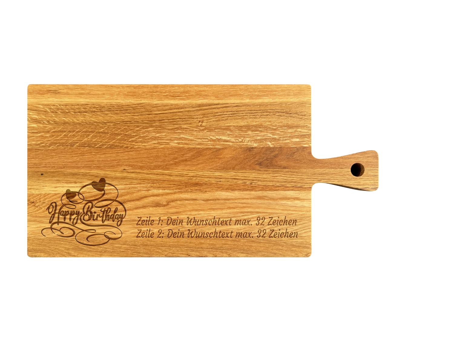 Schneidebrett mit Griff aus Eiche geölt 40 x 20 x 2 cm (Preis inkl. Gravur)