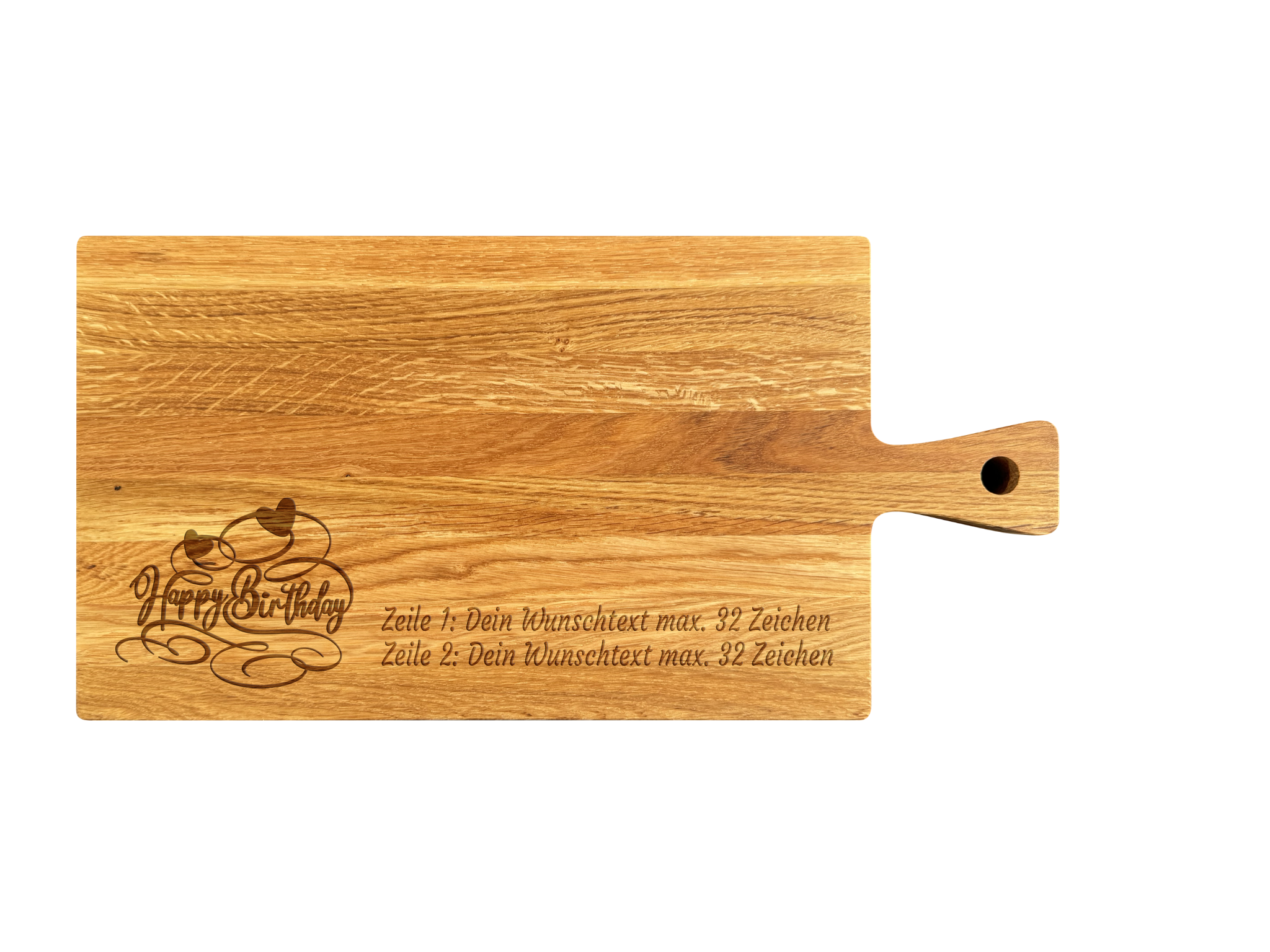Schneidebrett mit Griff aus Eiche geölt 40 x 20 x 2 cm (Preis inkl. Gravur)