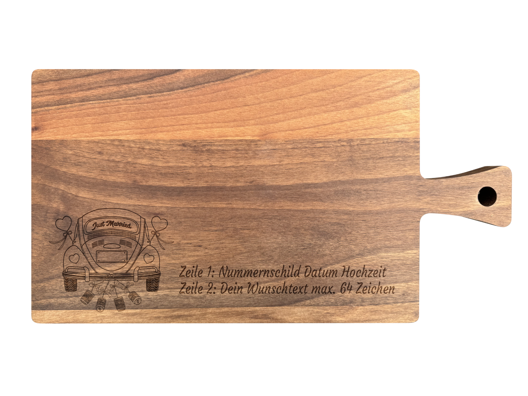 Schneidebrett Nussbaum geölt mit Griff  40 x 20 x 2 cm (Preis inkl. Gravur)